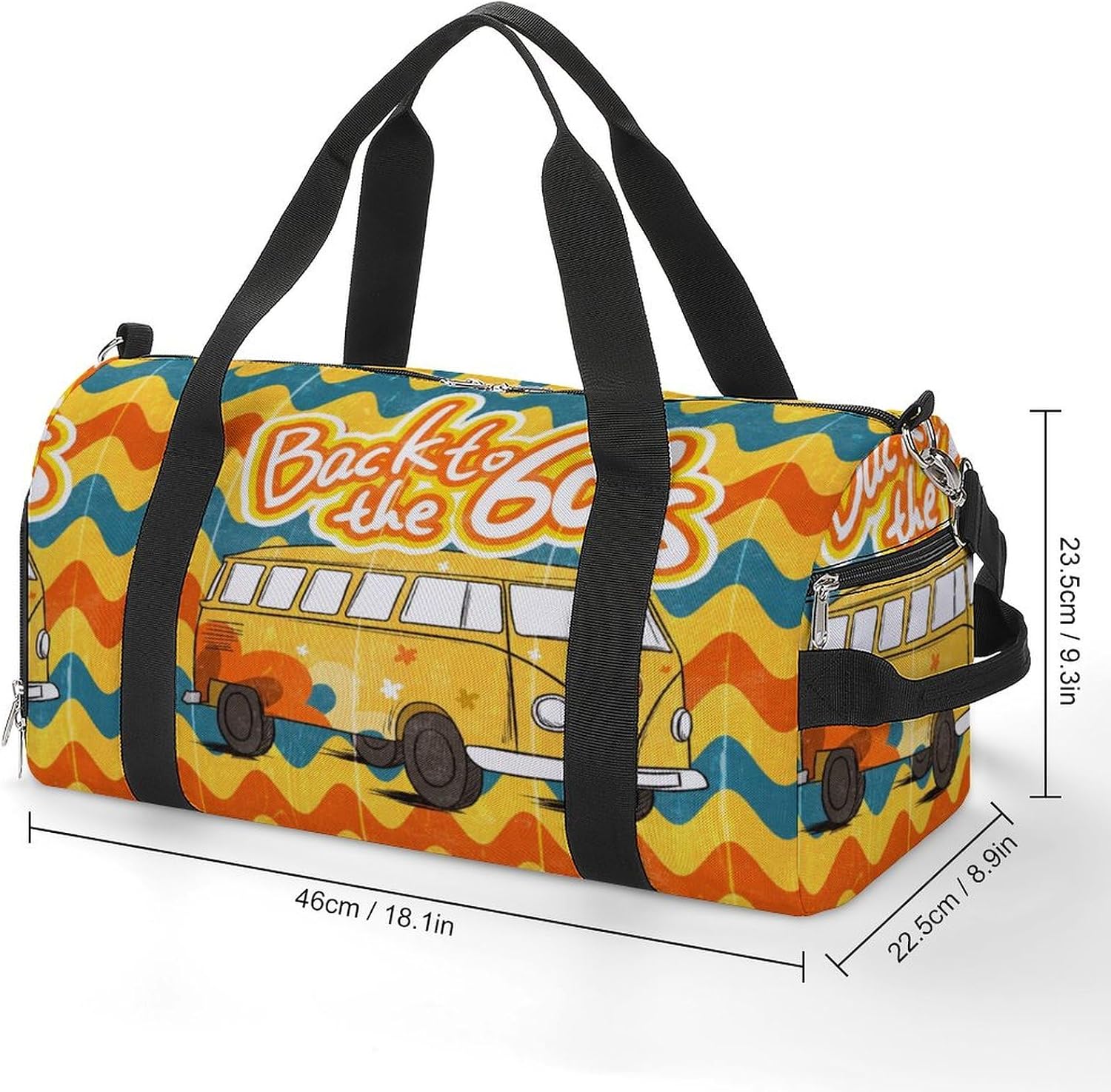Back to The 60s Bus Sport Gym Duffle Travel Bag with Shoe Compartment,Wet Pocket for Men and Women