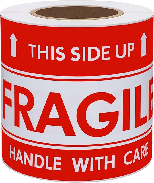Hybsk Handle with Care This Side Up Fragile Stickers 3x5 Inch Adhesive Warning Label (3*5 inch)