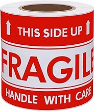 Hybsk This Side Up Fragile Stickers 3x5 inch Handle with Care Shipping and Packing Warning Adhesive Label 100 Per Roll (3x5 inch)