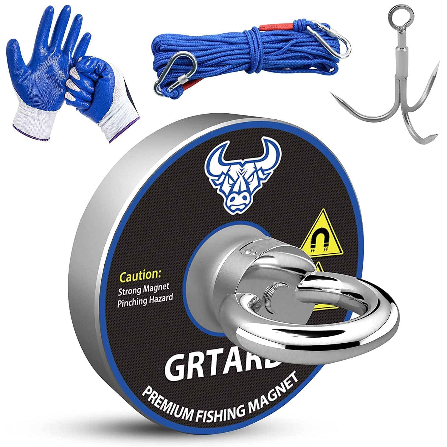 Magnet Fishing, kit da pesca magnetico da 226,8 kg, magnete da pesca resistente, corda da 19,8 m, gancio, guanti e moschettone di bloccaggio, blocco filettatura, diametro 6 cm