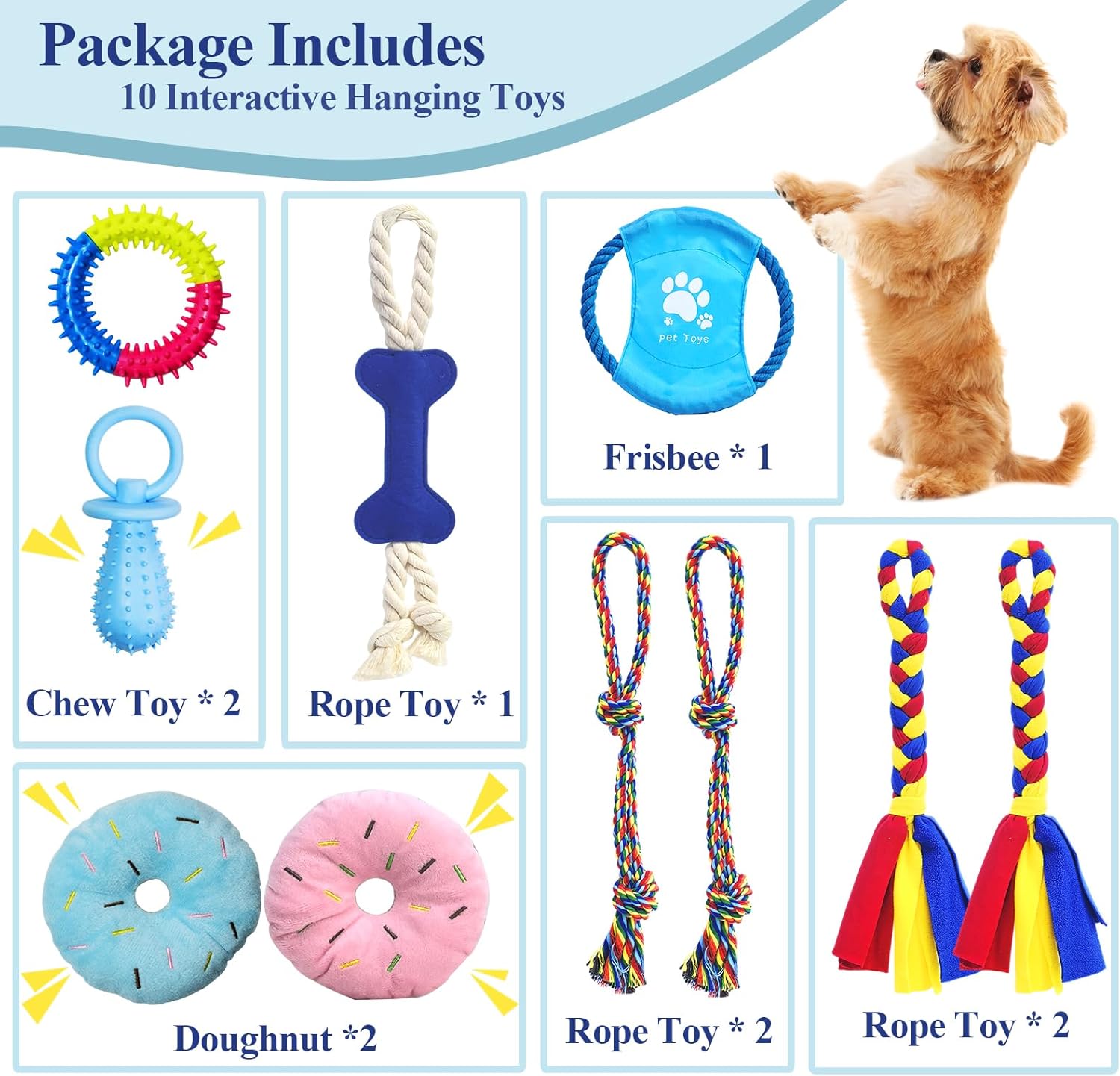 ASOCEA Puppy Play Gym for Small Dogs – Interactive Jungle Gym with 10 Hanging Toys, Adjustable Height, Safe PVC Frame for Indoor Puppy Entertainment, Teething & Mental Stimulation