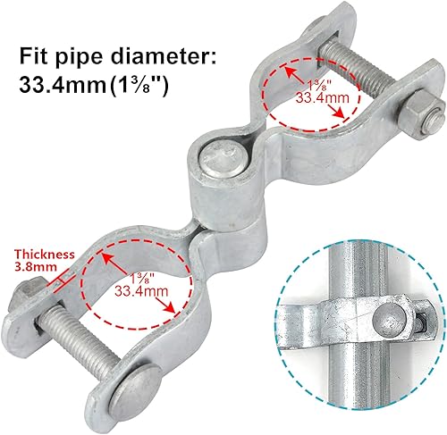 Miniatura 2 de GBGS 4 pares de bisagras de poste de puerta de corral de ganado para riel de puerta de 1-38 pulgadas. Bisagra de valla de enlace de cadena macho y