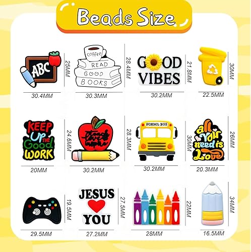 Miniatura 2 de KJMYYXGS Cuentas de silicona con temática escolar, 12 cuentas focales de silicona con forma de silicona para bolígrafos, cuentas de silicona sueltas