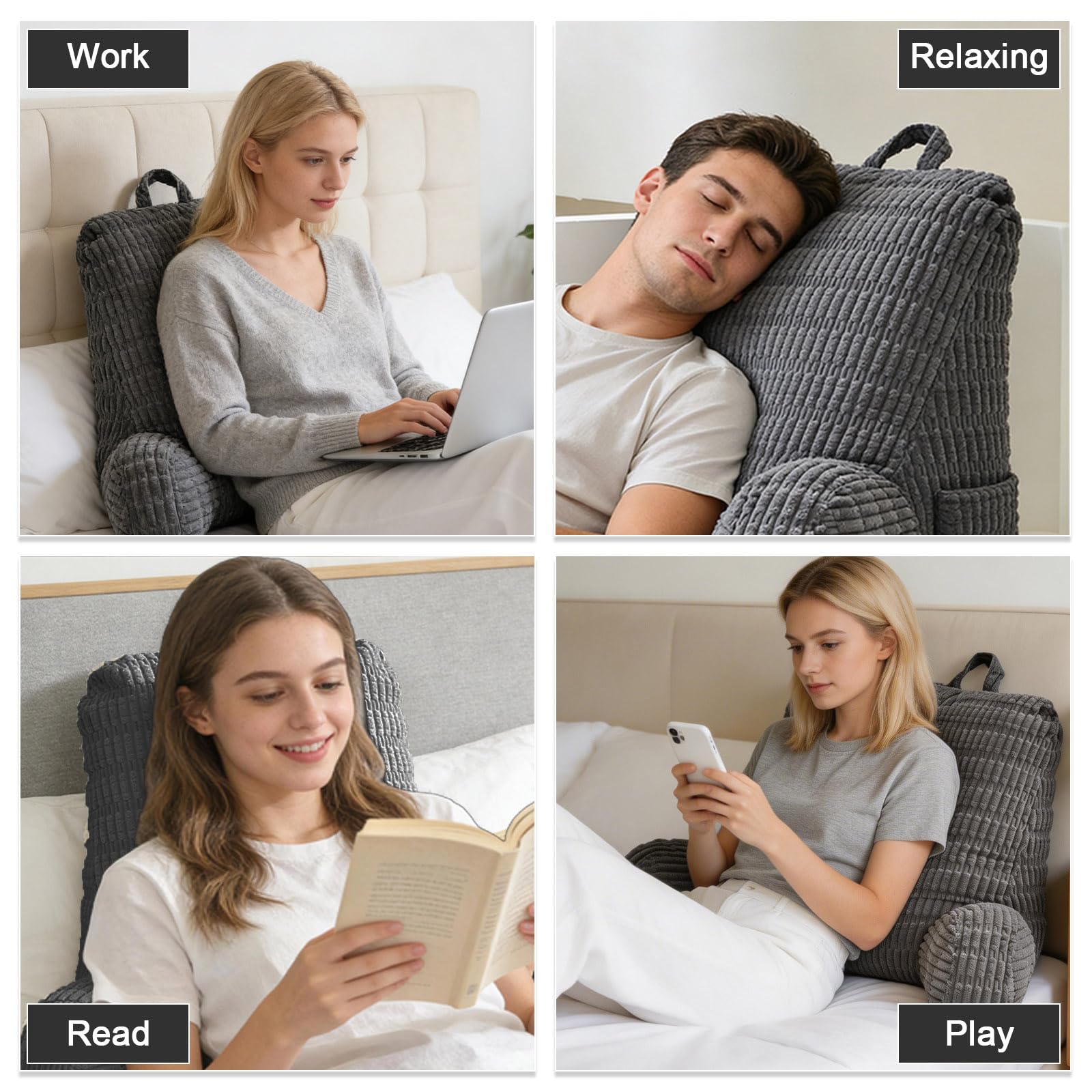 Lesekissen für Bett und Sofa, Lesekissen mit Rückenlehne für Erwachsene, Groß Erwachsenen Rückenkissen Bett, Lesen und Spielen mit Mobiltelefonen imBett