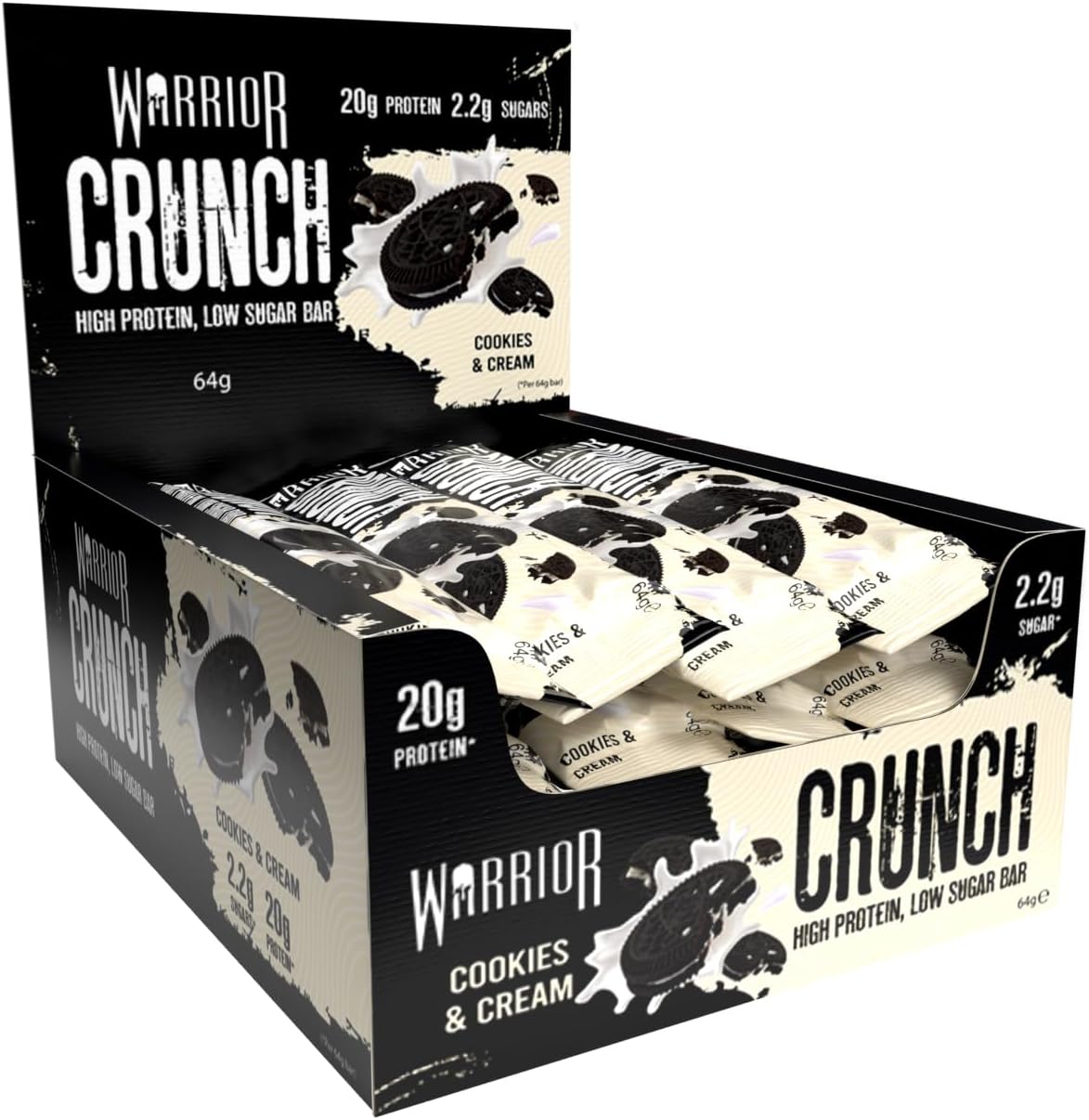 Crunch Protein Bars, Cookies and Cream 12 x 64g – High Protein Snacks (20g), Low Sugar, Low Calorie Snack Bar, Guilt-Free On-the-Go Treats, Multipack Diet Bars for Weight Loss