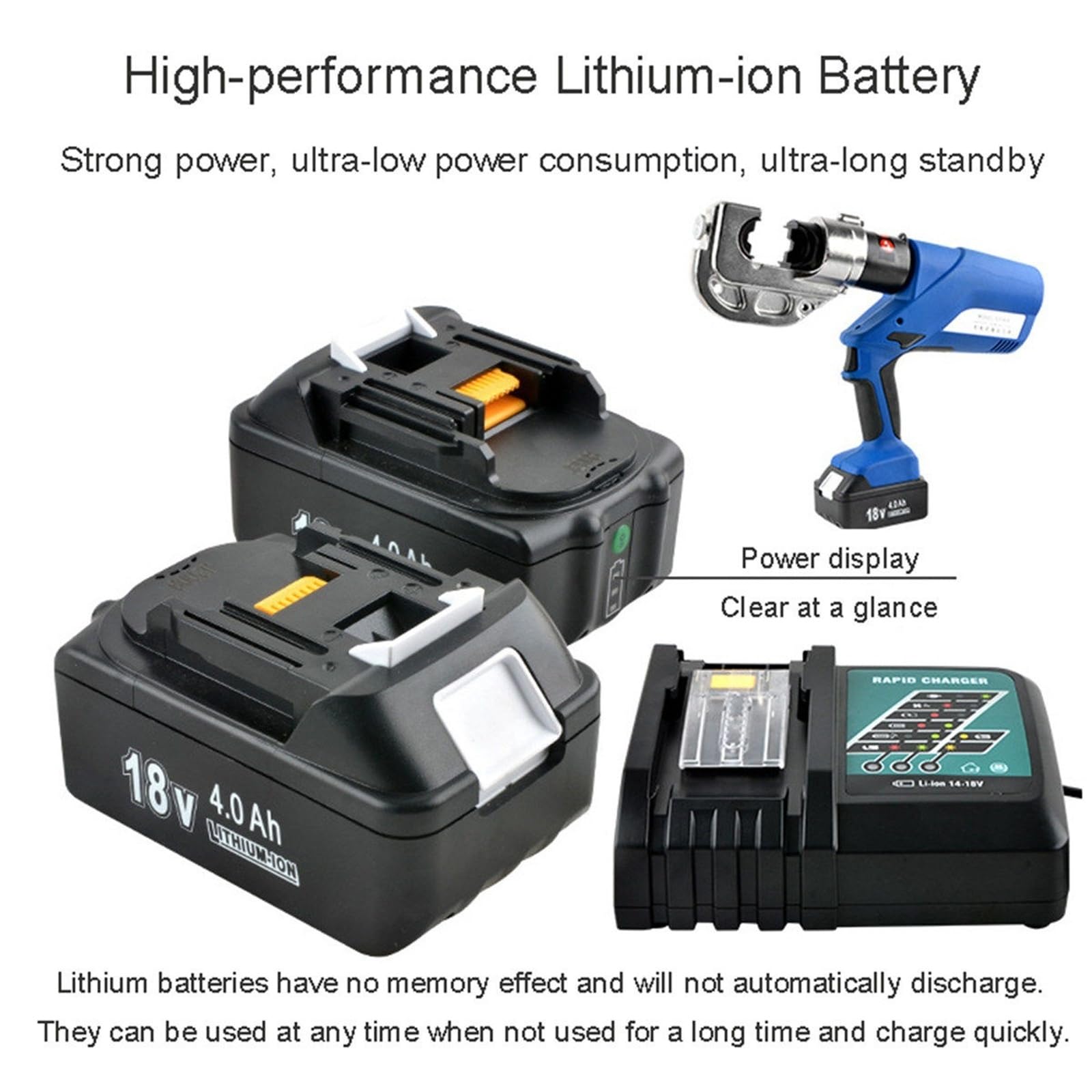 Herramienta de Crimpado Hidraulica Electrica 18V - 16-400mm² con 2 Baterias para Terminales Cobre Aluminio - Pantalla Digital - Rotacion 360 - LED - Prensado Rapido 6-18s