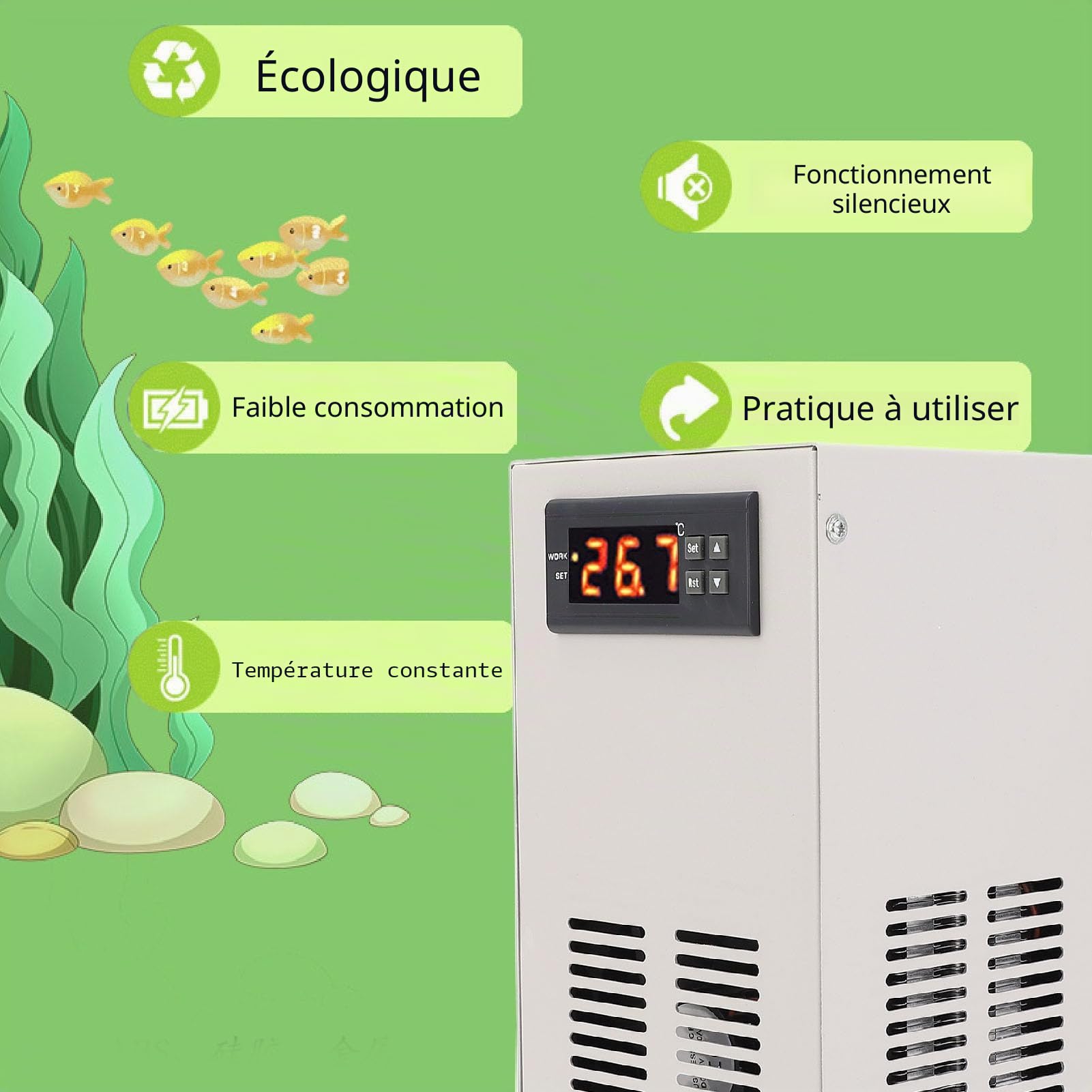 Refroidisseur d'eau D'aquarium, Machine à Refroidissement en Eau Intelligente avec WiFi, Affichage Numérique, Calme, Température Constante, pour Réservoir de Pêche 20L, Adopter