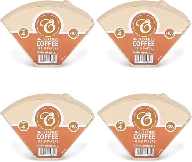 400 Size 4 Coffee Filter Paper Cones, Unbleached by EDESIA ESPRESS