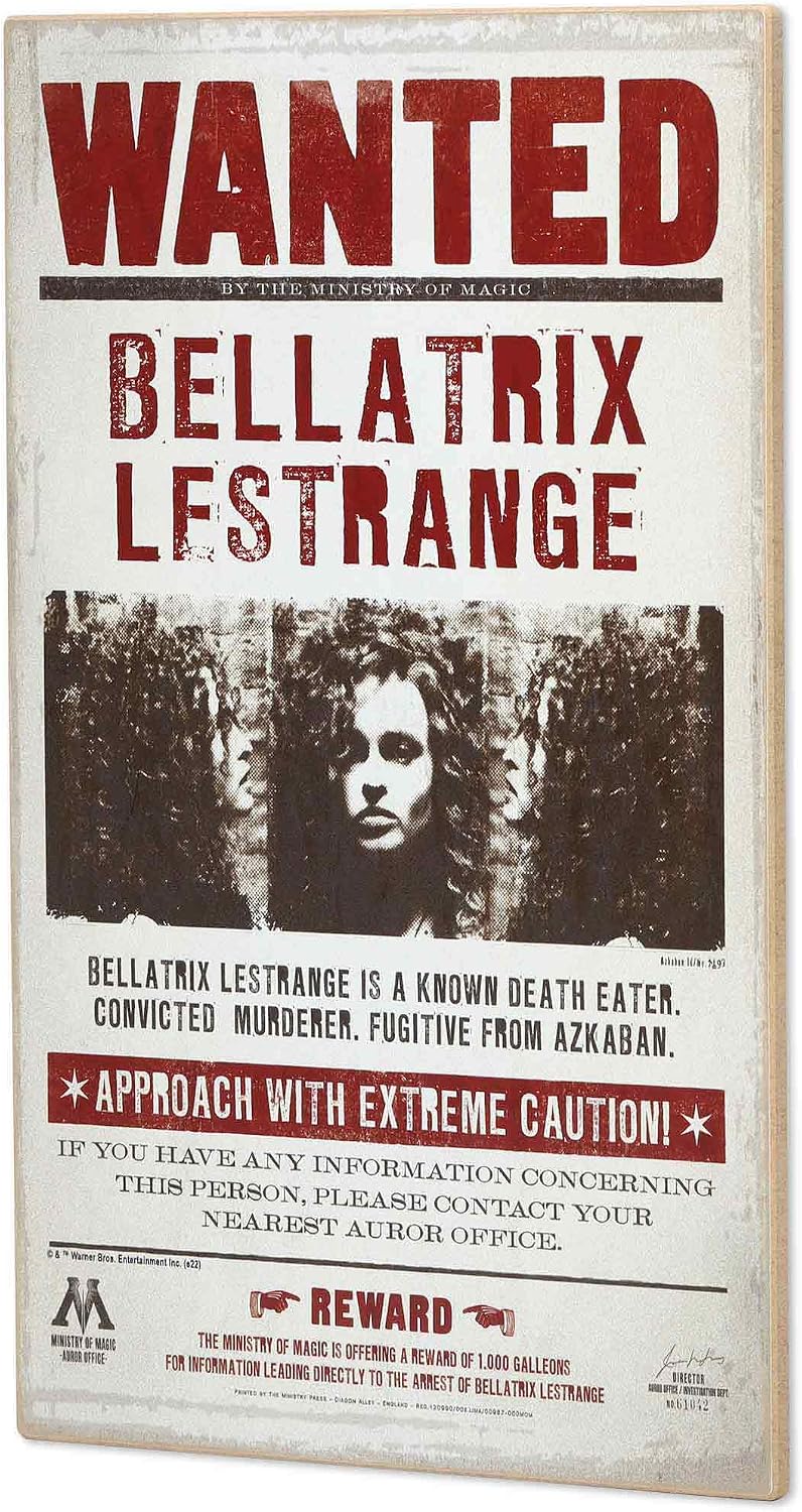 Harry Potter Bellatrix Lestrange Wanted Wood Wall Decor - Vintage Bellatrix Lestrange Sign for Kids' Bedroom or Movie Room