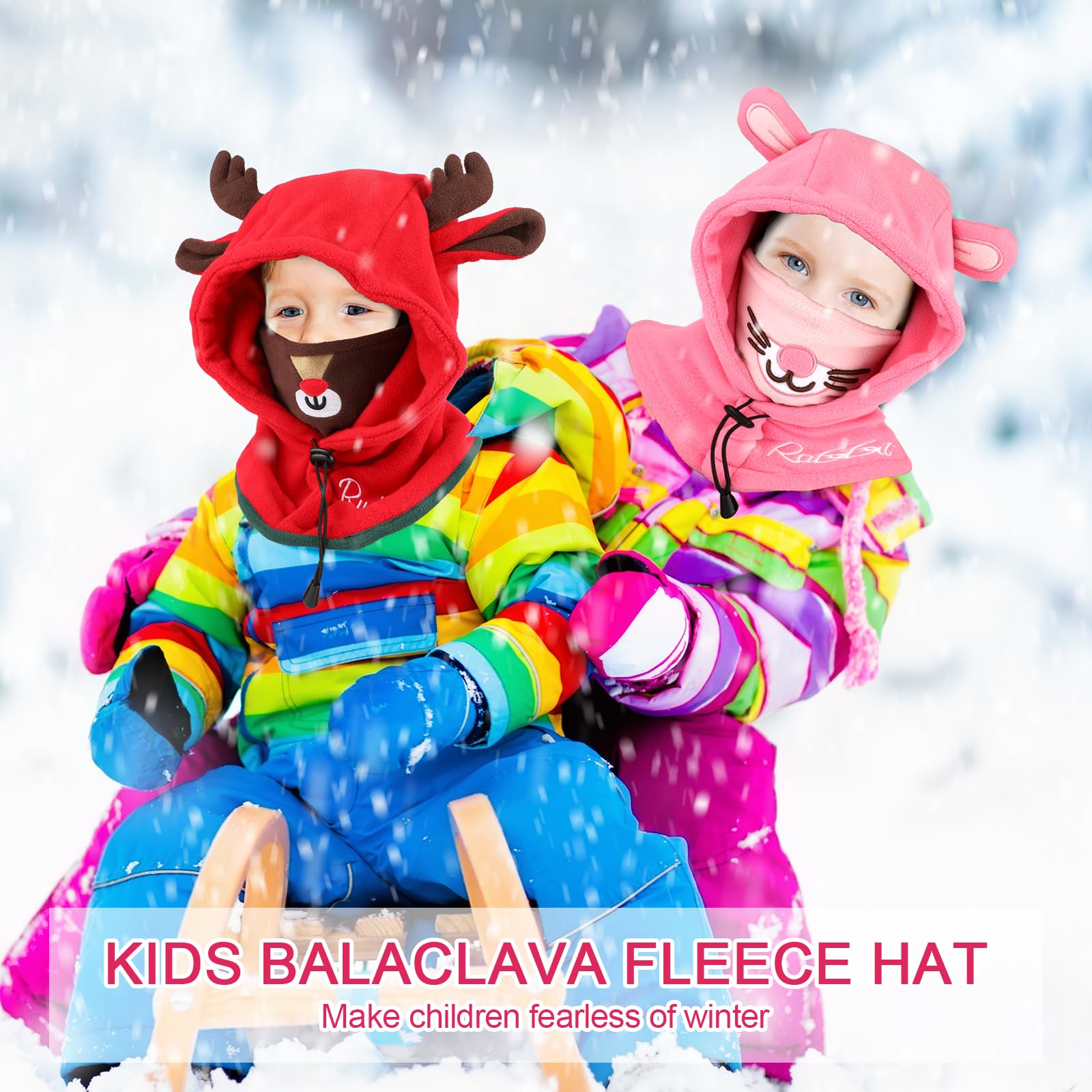 Pasamontañas Térmicos de Invierno Niños, Animal 3D Máscara de Esquí Ciclismo, Multifuncional Prueba de Viento Cálido Sombreros Gorro Forro Polar, Calentador de Cuello, Mascarilla Niños Niñas