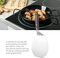 Vista 6 de Espátula de pizza de acero inoxidable, espátula de cocina para pasteles, pizza, panqueques, salteado (espátula redonda para pizza, mango de madera)