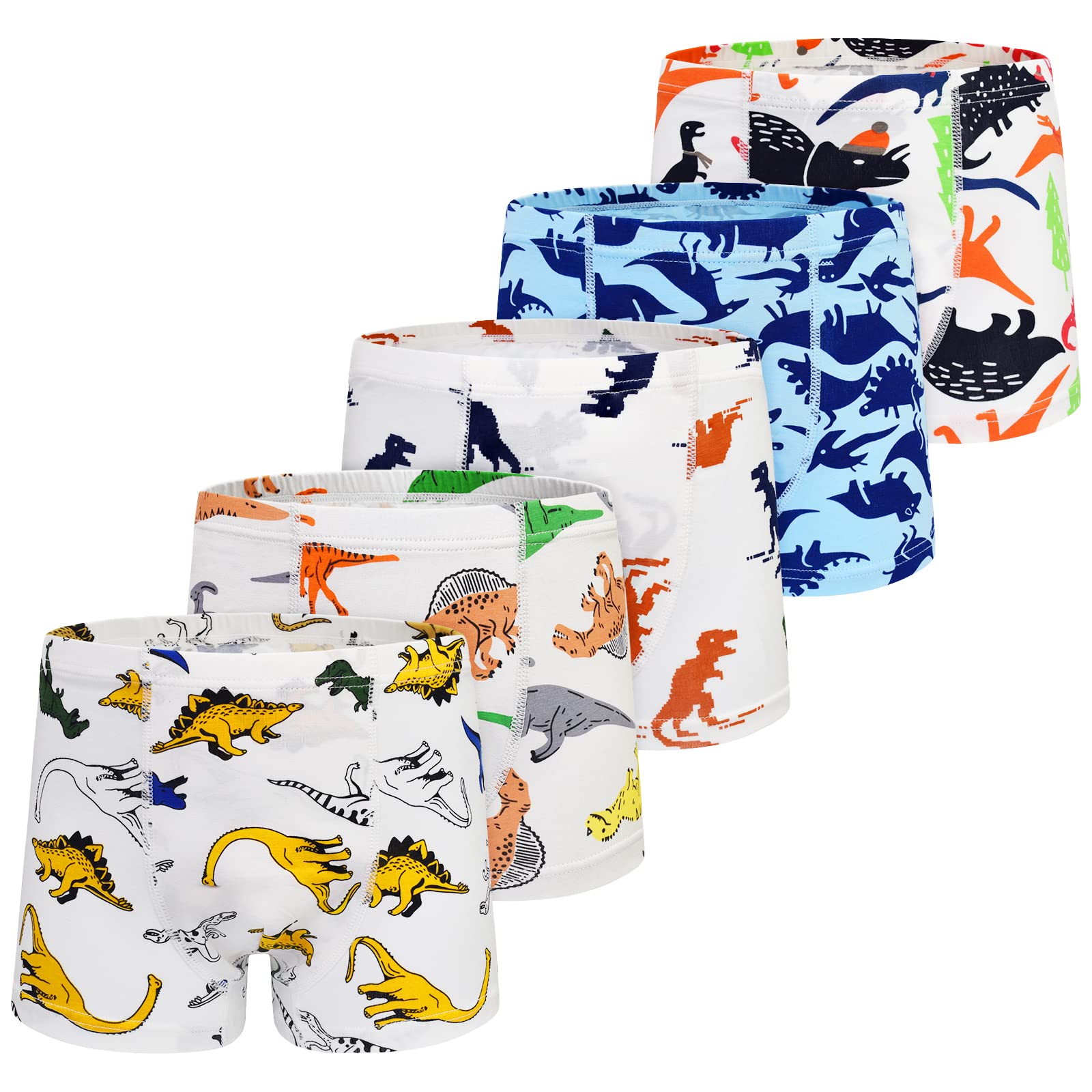 GRPSKCOS Boys Dinosaur Underwear- Pack of 5 Soft Cartoon Colorful Boxer Shorts Briefs with Fun for Kids 2-8