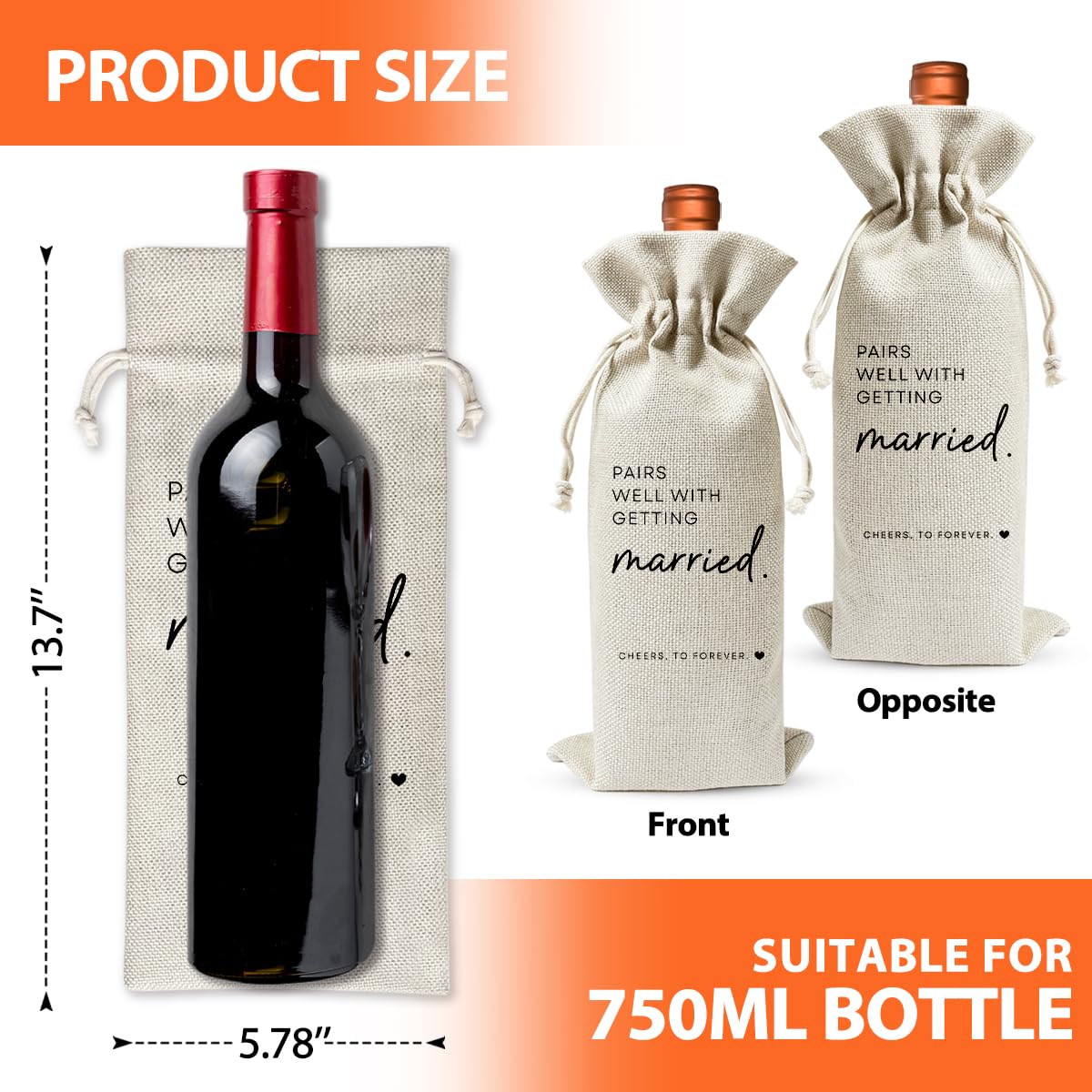 Wedding Or Engagement Gift Wine Bag For Couple Bride Groom Her Him Women, Wedding Or Engagement Party Decorations Favors, New Bride Gift Idea, Paris Well With Getting Married, Cotton Linen Wine Bag