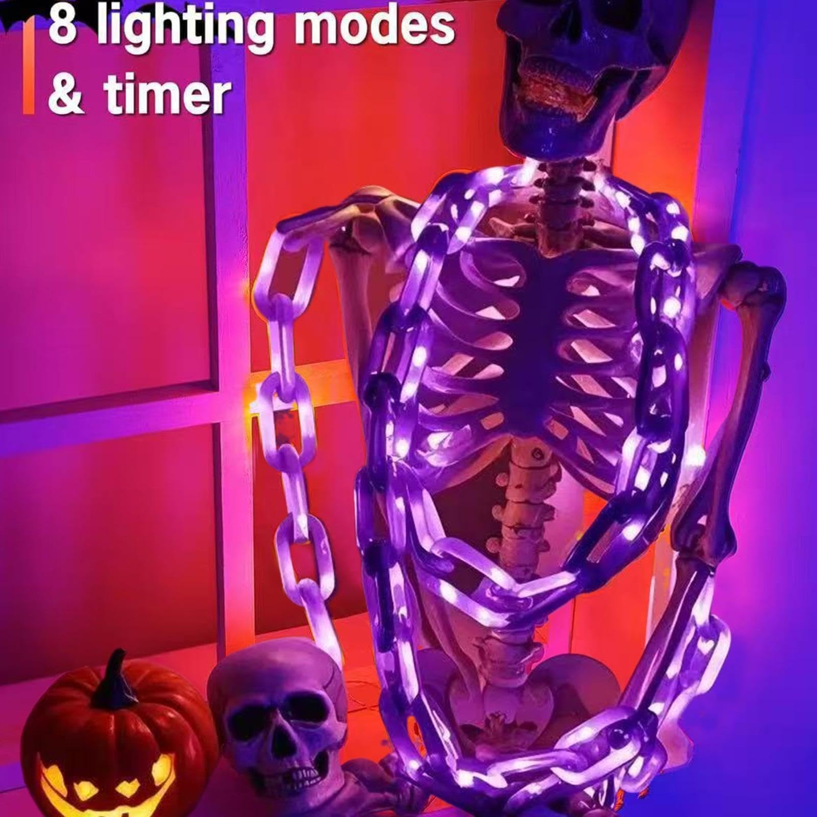 Halloweenowy Świecący Łańcuch Oświetleniowy Zasilane Bateriami Odporne Na | Pomarańczowe Halloweenowe Dekoracyjne Światła Zewnętrzne Na Zewnątrz, Noc, Podwórko, Taras, Park i