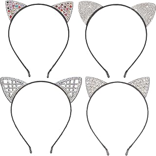 Cat Ears Headband for Women, 4Pcs Rhinestone Ears Headbands Party Favors Birthday Decorations Halloween Costume Cosplay Hair Accessories