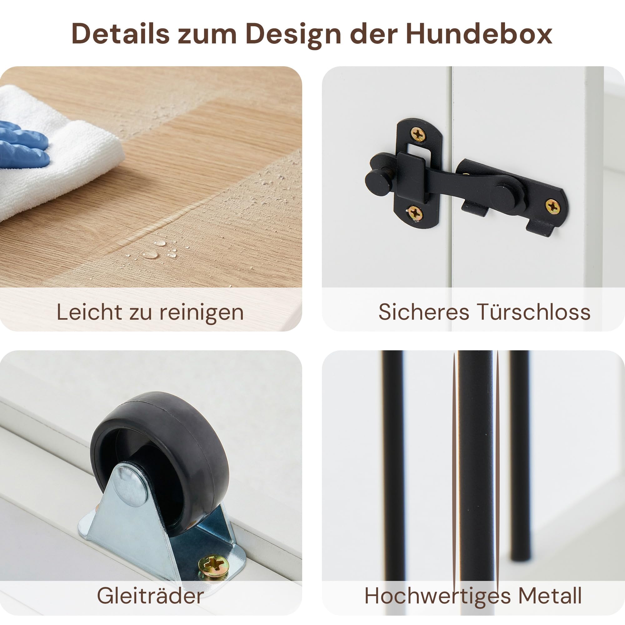 CLIPOP Hundekäfig Möbel, hundebox für zuhause, 125x60x88cm, Abschließbare Hundehütte, Moderne hundebox Holz Indoor, mit Schublade und Hundenapf, Vintagebraun und Weiß