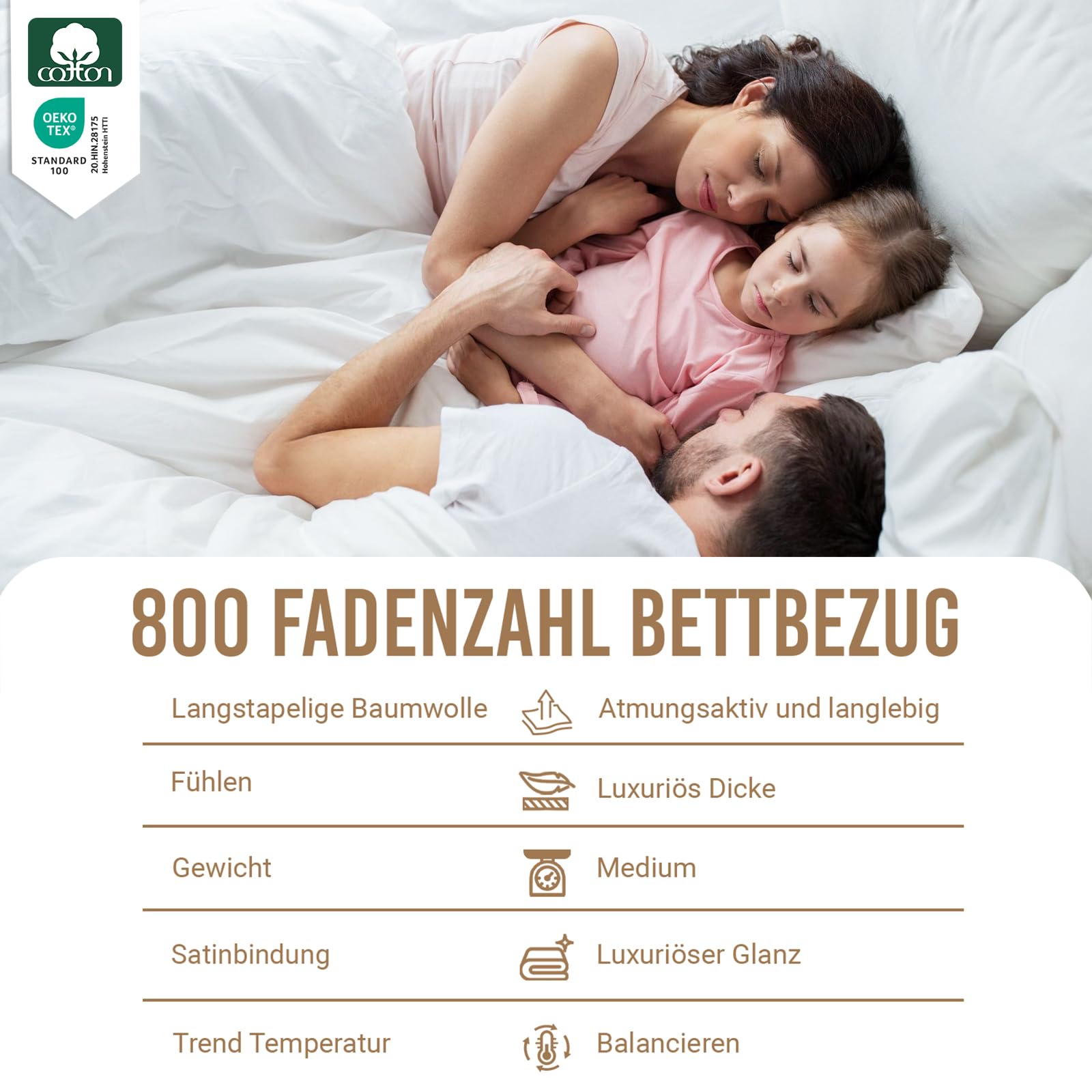 Pizuna 800 Fadenzahl aus Luxus Bettwäsche Weiß, 100% Langstaple Baumwolle Bettbezug und Kissenbezug, 100% Baumwolle Mako Satin 2-Teilig Bettwäscheset 160x210 + 65x100 Weiß Mako Satin