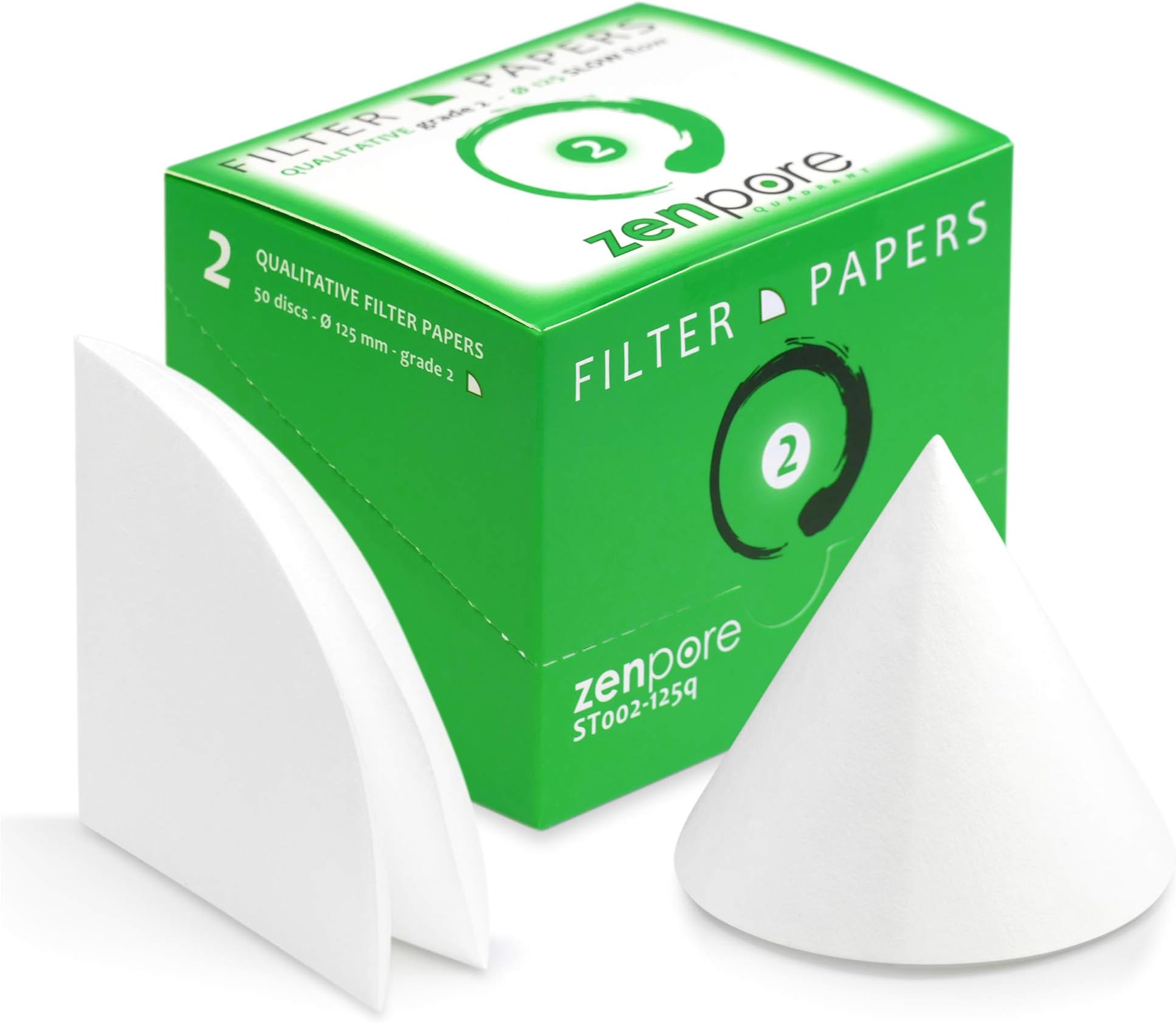 Qualitative Filter Paper 12.5 cm Quadrant Folded Filter Paper, Qualitative Grade 2 - ZENPORE Slow Flow 125 mm (50 Discs)