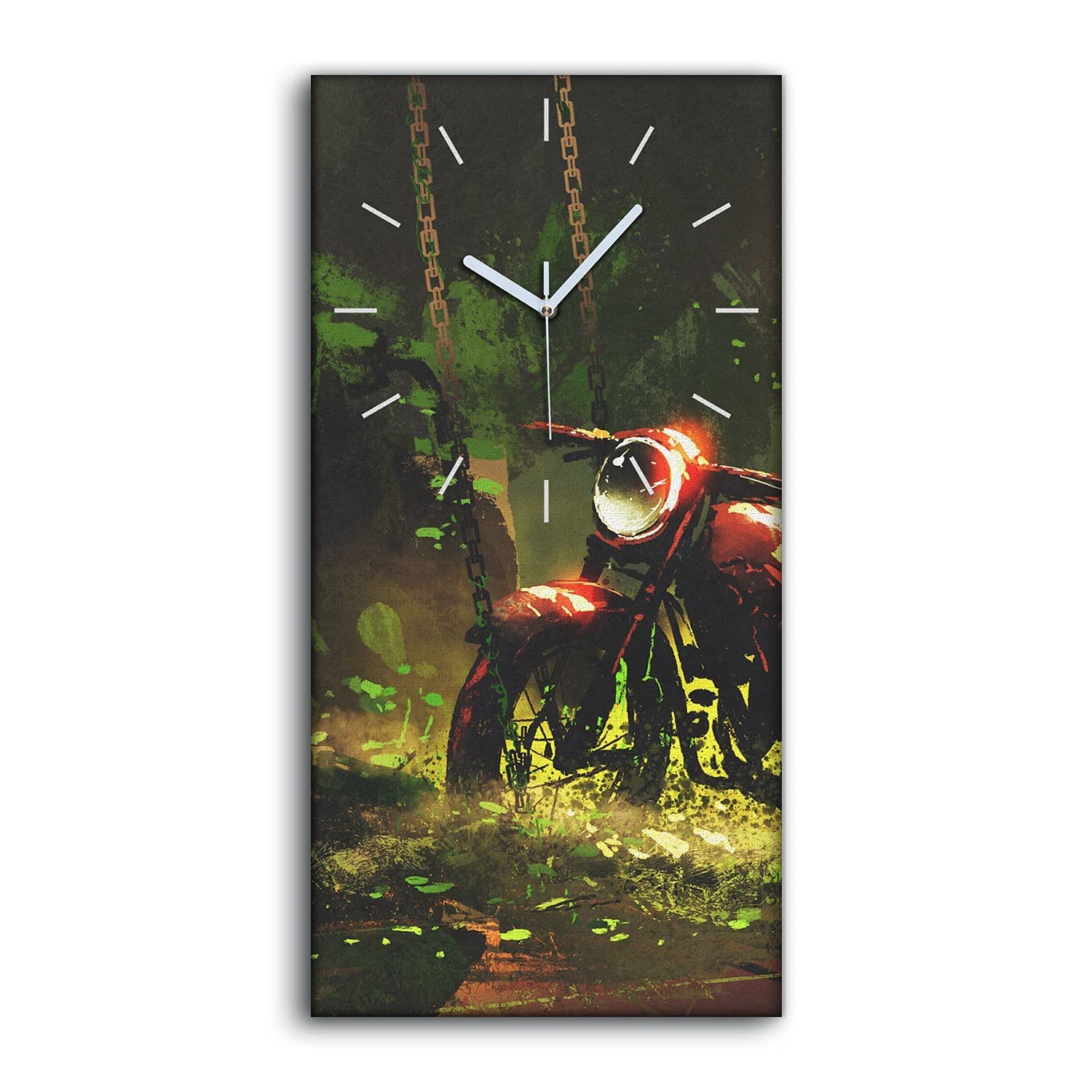 Horloge sur Toile Sans Bruit Tableau 30x60cm Deco Salon Chambre Moto