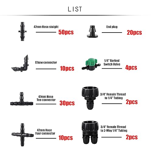 Miniatura 2 de Juego de 272 accesorios de púas de 14 de pulgada, adaptador de manguera de 34 a 14 pulgadas, púas rectas, camisetas, codos, enchufe final,