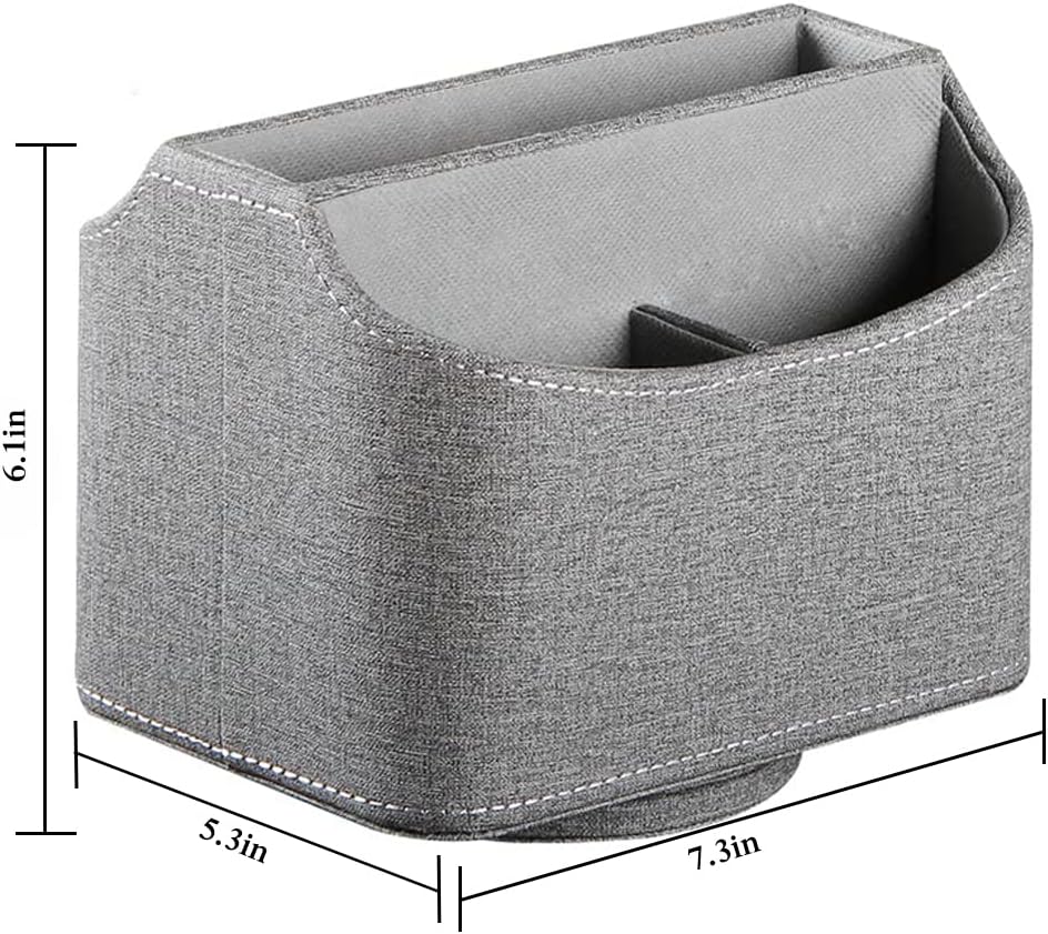 Leather Remote Control Holder 360 Degree Spinning, Desk Organizer for TV Remote Controllers, Caddy,Pen,Calculator,Media Player Storage box (Grey)