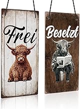 Putuo Decor PVC Door Sign Free/Occupied - Funny Double-Sided Motif with Highland Cow for Guest Toilet or Farmhouse