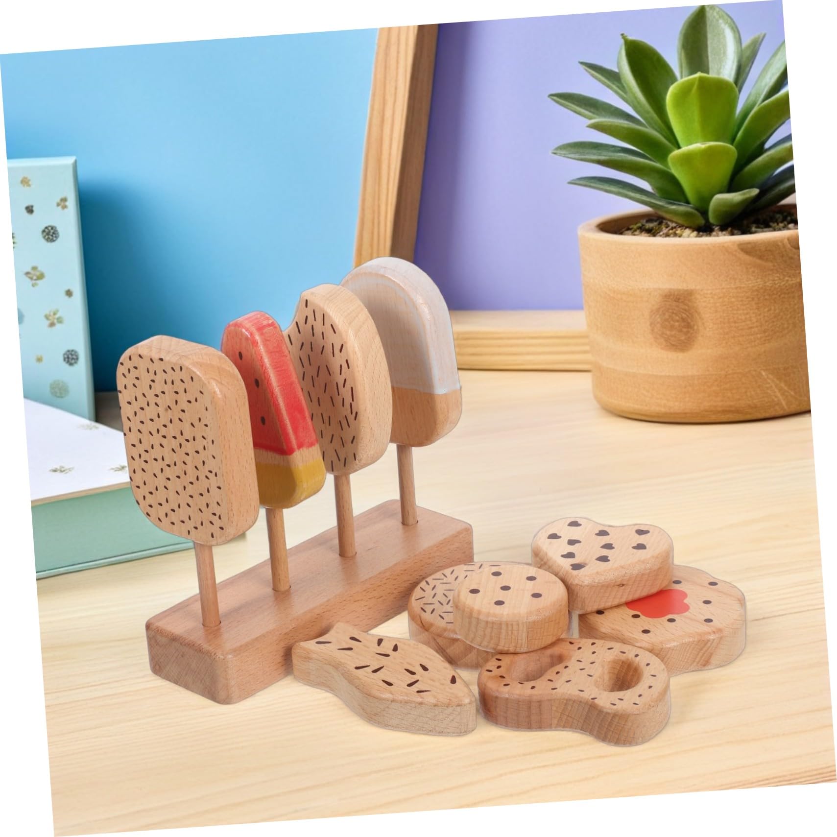 Abaodam Giocattoli per Ragazzo Ragazza Gelato e Ciambelle in Legno Simulazione di Cibo da Cucina Accessori per Giochi di Ruolo Giocattoli da Cucina Cibo Finto per Ragazzo Ragazza