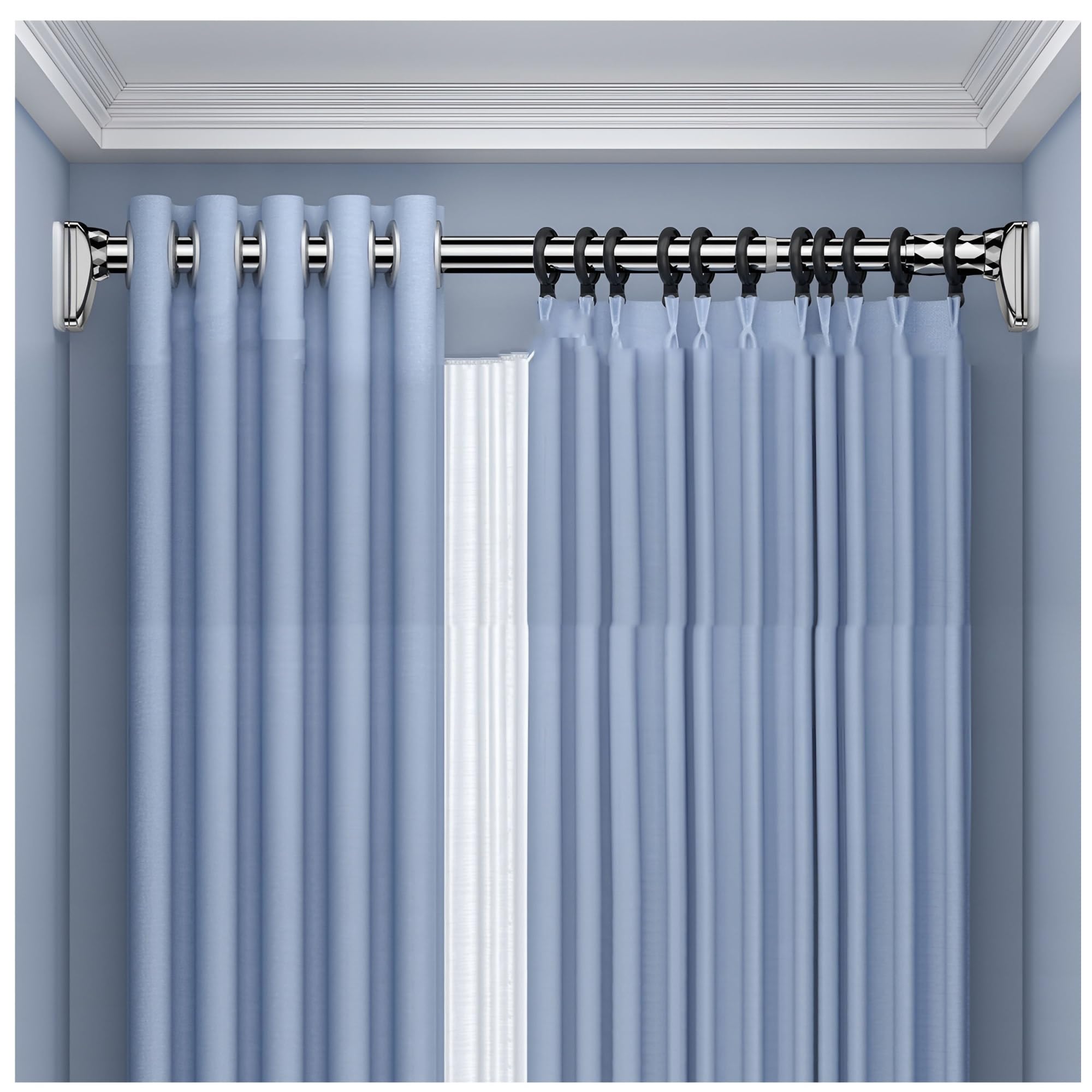 Verstellbare Gardinenstange, Duschvorhangstange Aus Edelstahl, Spannvorhangstangen Für Vorhänge, Fenster, Schränke, Küchen(Stainless steel,70-120cm)