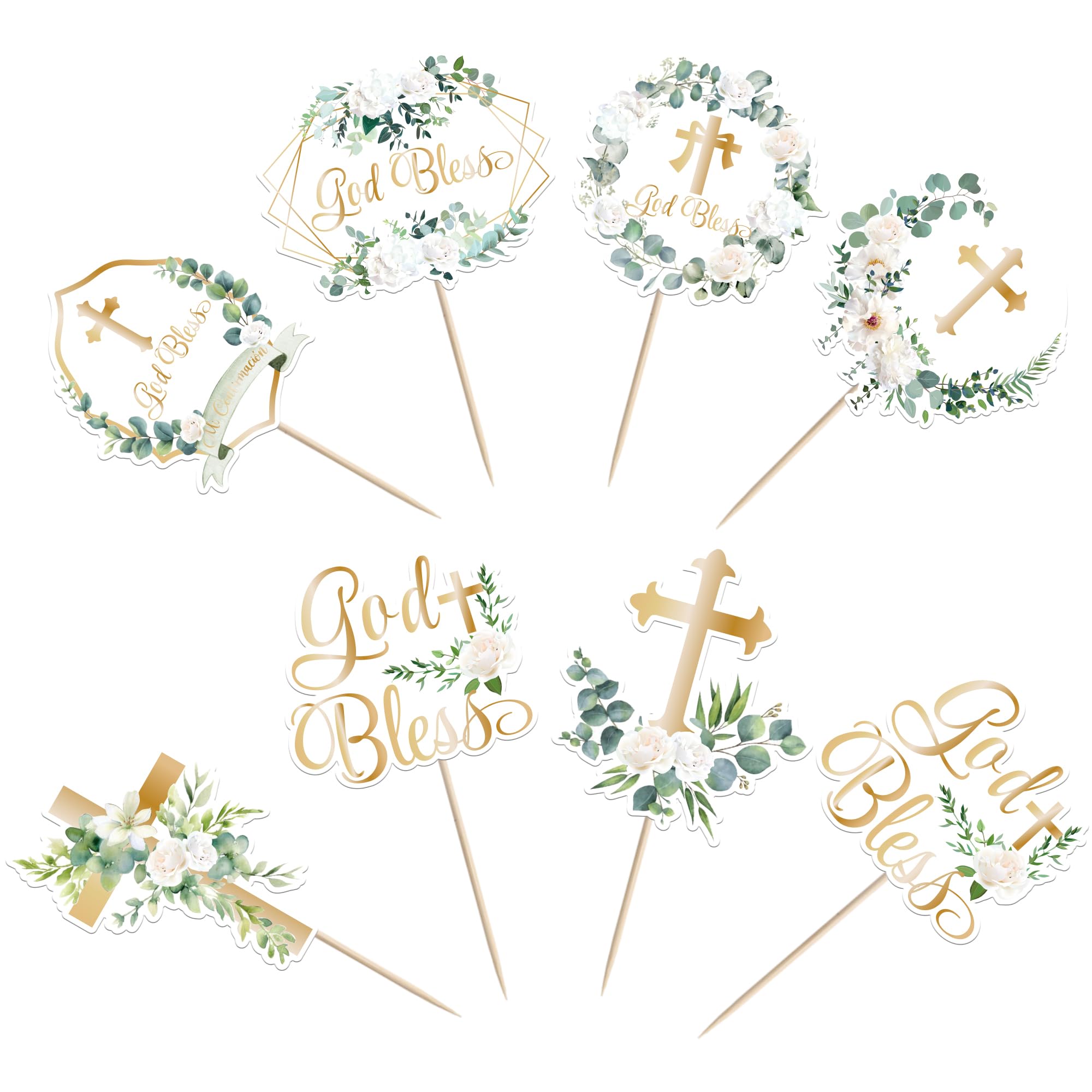 Xsstarmi 35 Pack God Bless Cupcake Toppers Cross White Wreath Cupcake Picks for Christian Baptism Baby Shower Boys Girls First Communion Party Cake Decorations Supplies - Image 3