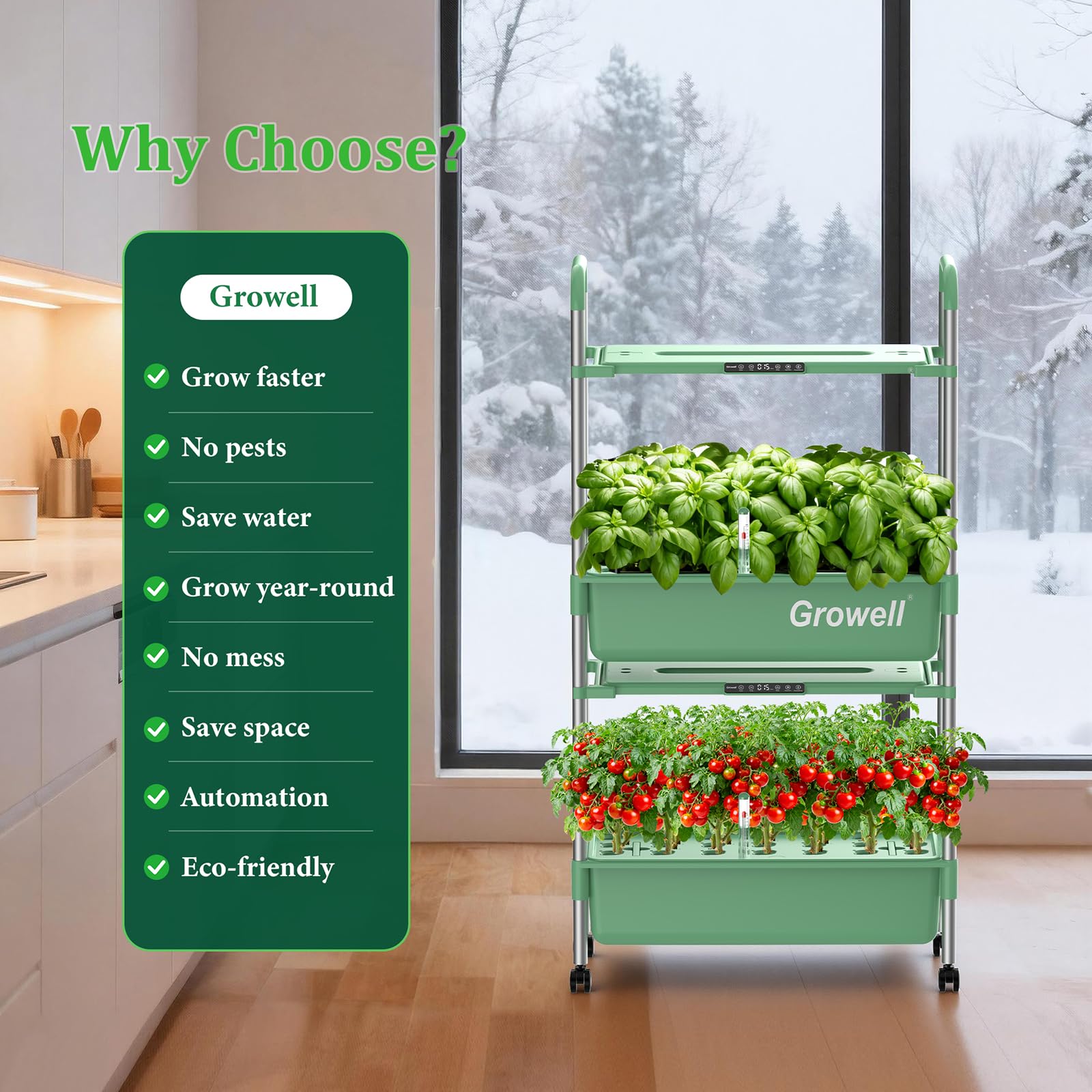 Growell Kit de sistema de cultivo hidropónico, 54 cápsulas, jardín vertical de hierbas para interiores con luz LED inteligente, bomba de agua de circulación automática cada nivel, sistemas de
