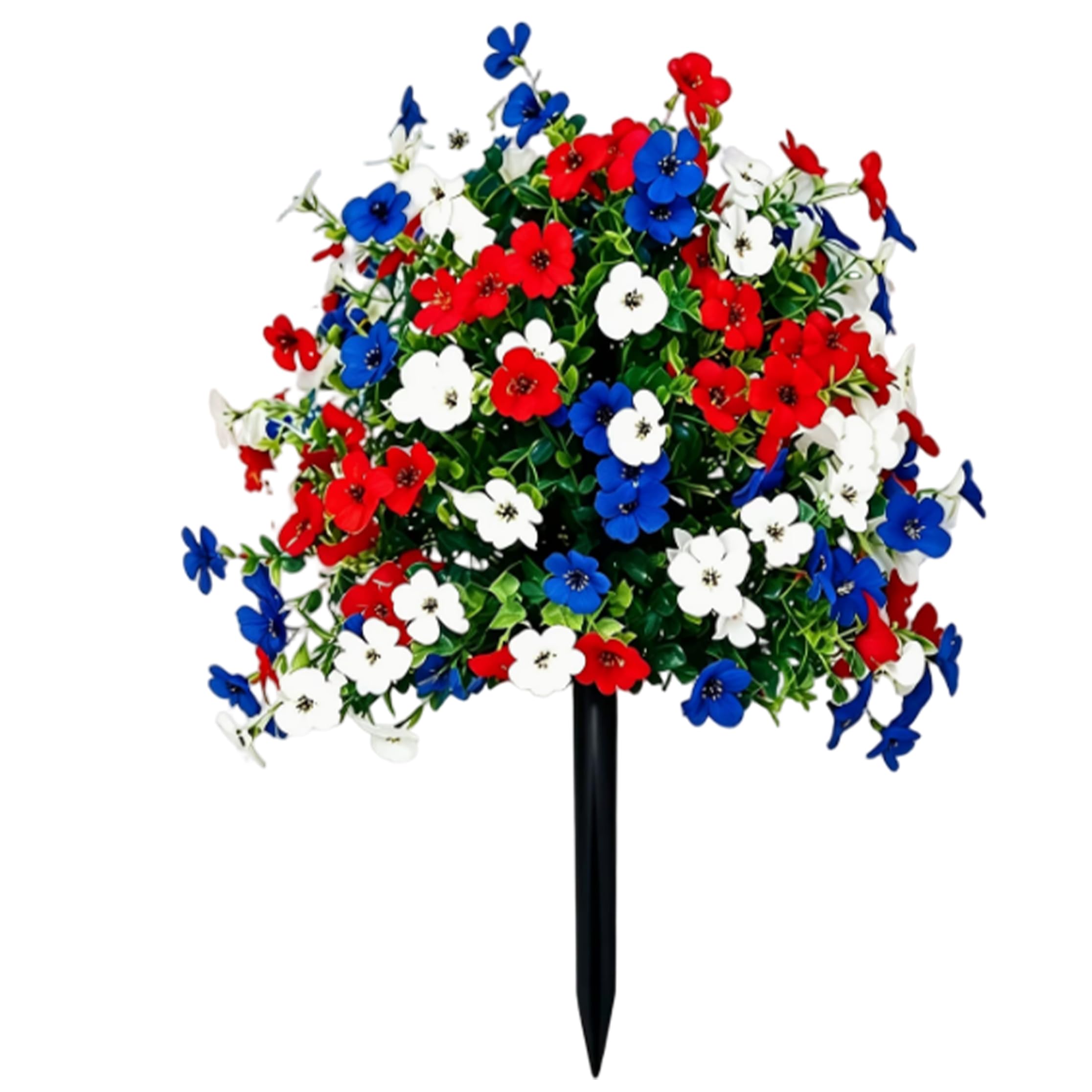 Ginwrek Faux Flowers Artificial Flowers for Outdoors with Ground Stakes, Faux Outdoor Plants Multi-color Garden Stakes, 45cm/17.72inch (Red+blue+white)