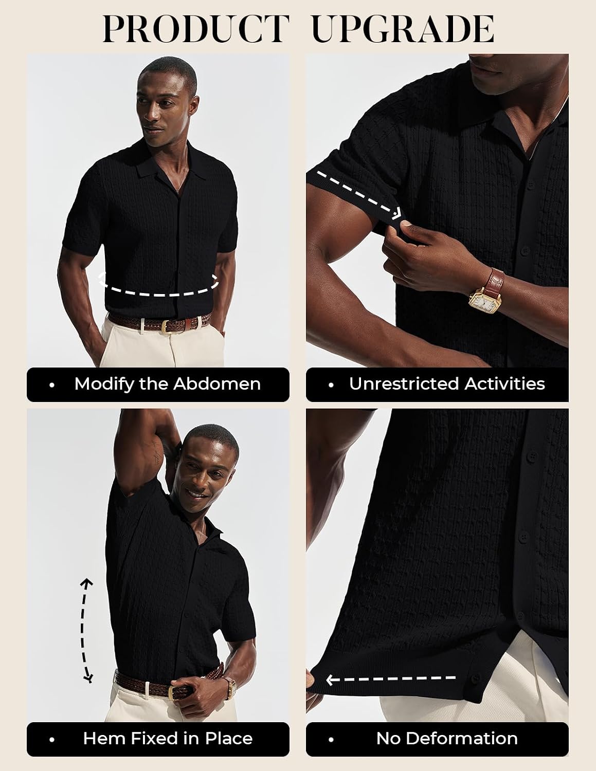 PJ PAUL JONES Men's Polo Shirt Casual Knit Button Down Shirts Summer Textured Golf Polo Shirts