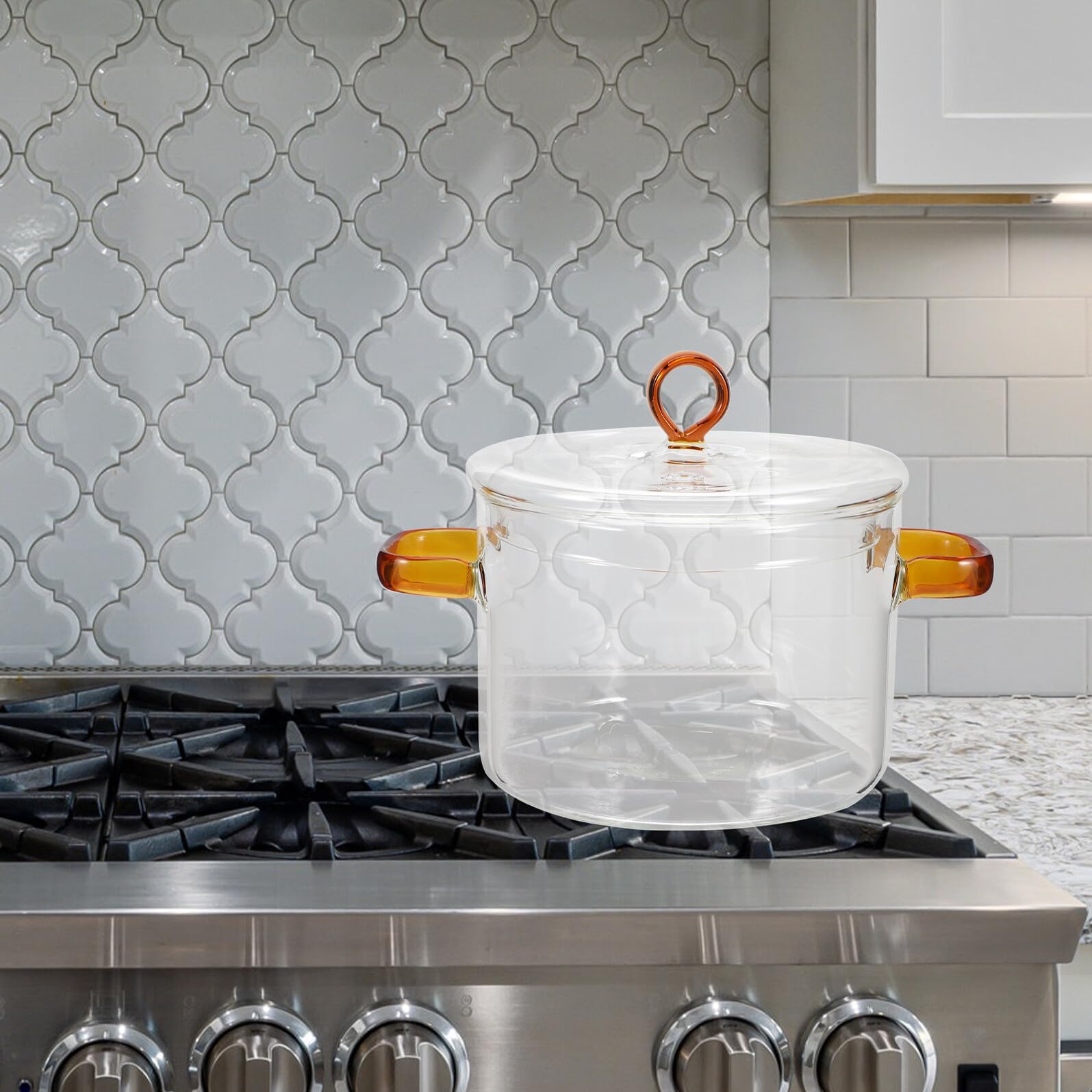 Casserole en Verre 1500ml avec Couvercle, Double Poignée | Verre Borosilicate, Cuisson Visible, Usage Maison pour Nouilles et Repas Bébé