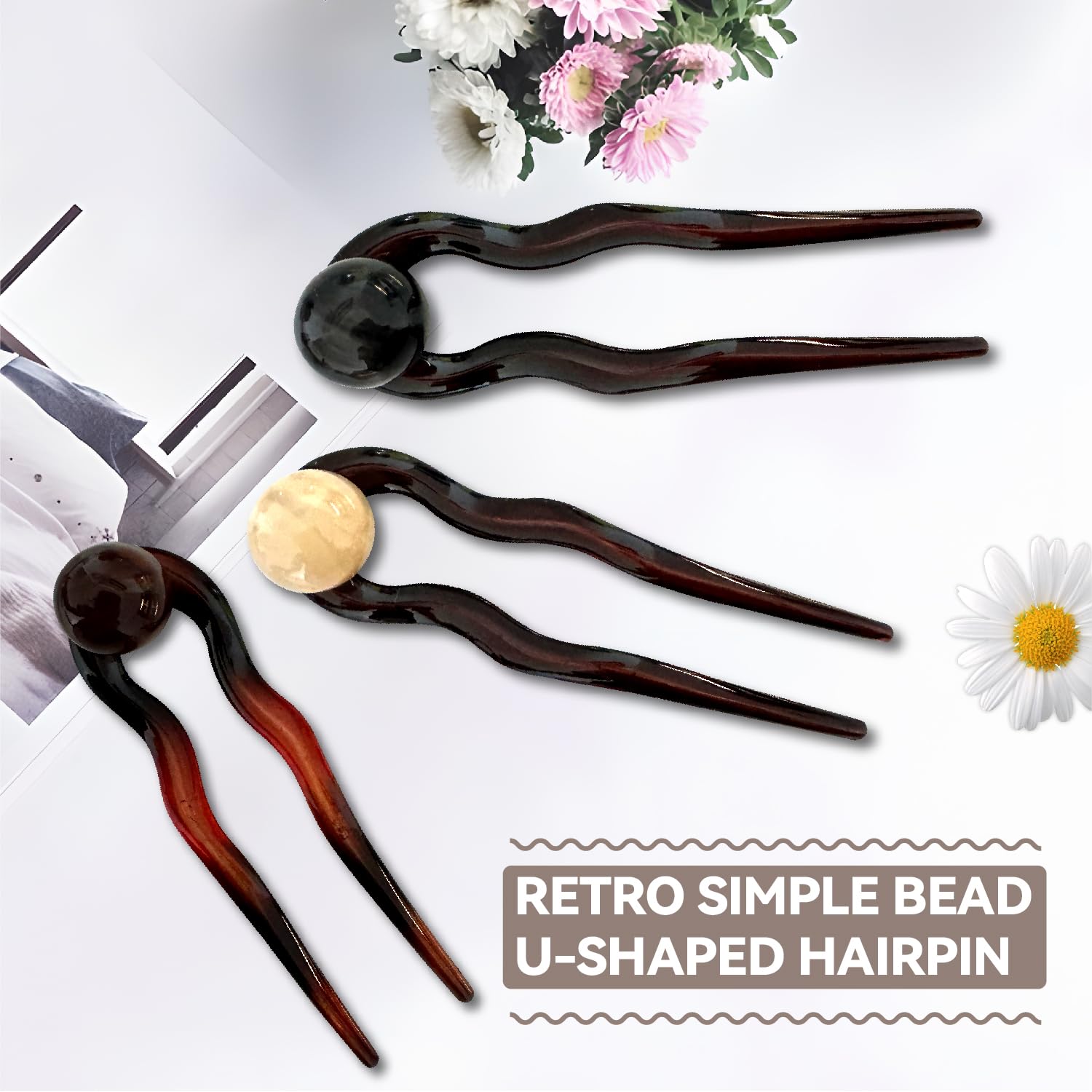 3PCS Pearl French Hair Pin, French Fried Dough Twists Hairpin,Coarse Hair Clip-Tri color, 3 count (Pack of 1) - Image 3