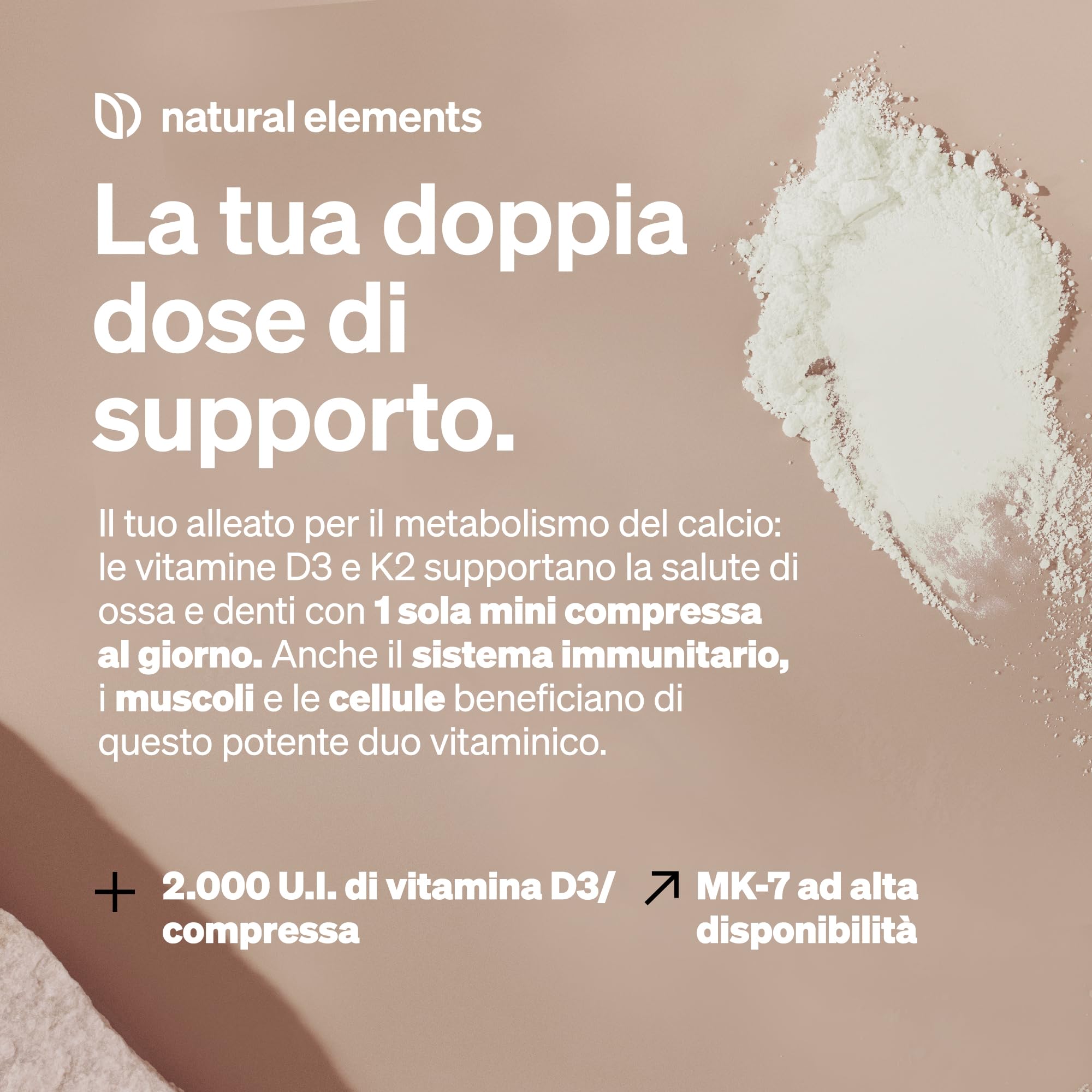Vitamina D3 + K2 – MK-7 all-trans >99,7% e vitamina D3 2.000 U.I. – 240 compresse – ad alto dosaggio, elevata biodisponibilità – senza additivi inutili