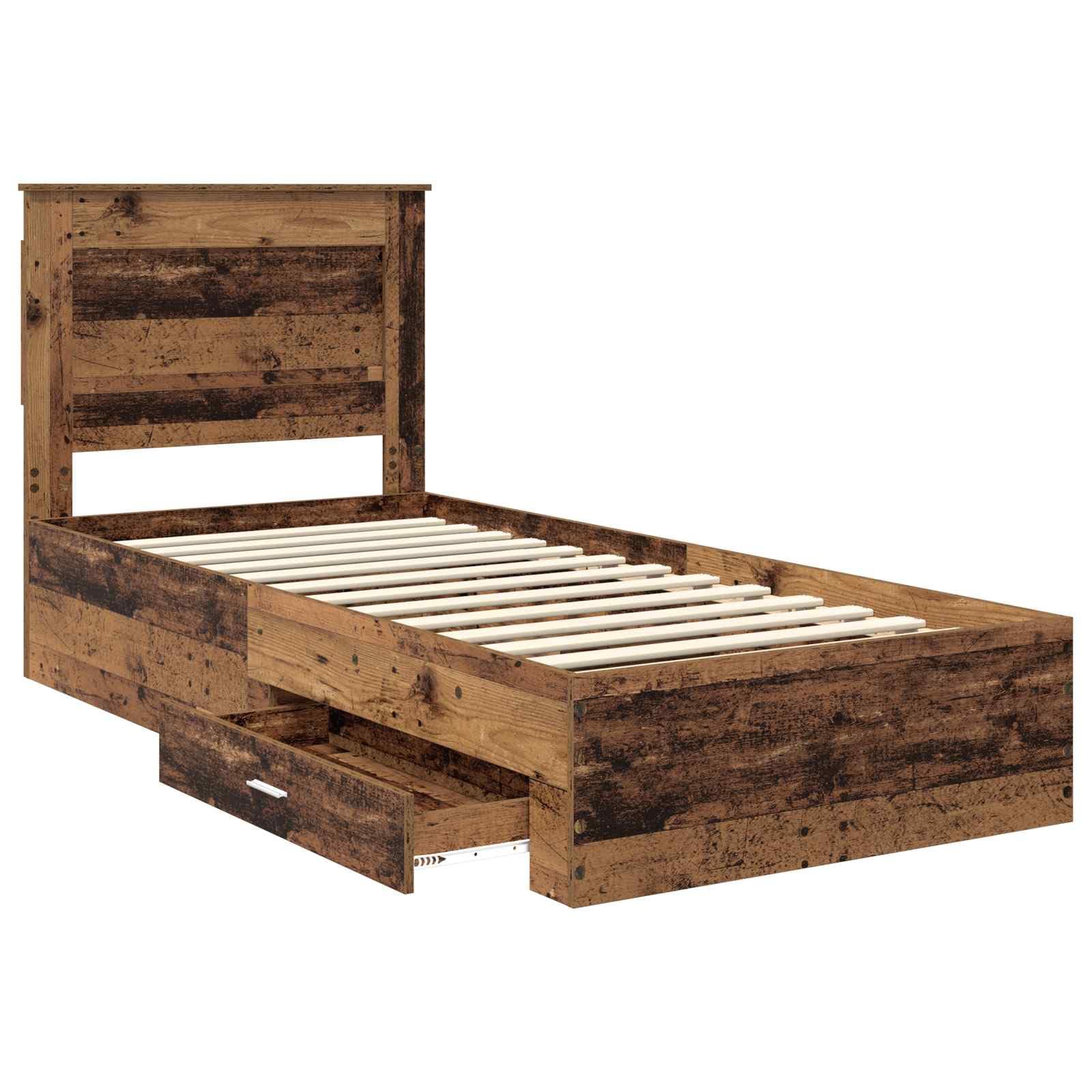 vidaXL Estructura de Cama con cajón con cabecera Madera contrachapada, Diseño de Dormitorio Moderno, soluciones de Almacenamiento, Cama Elegante, área de Descanso útil, Muebles con Estilo