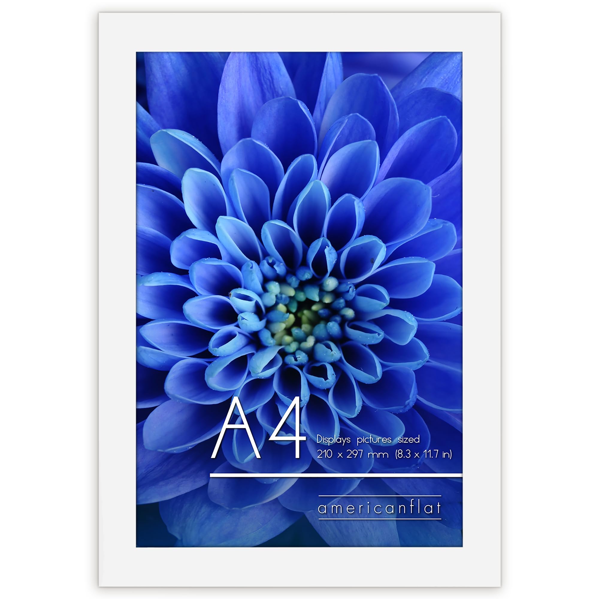 Americanflat A4 Picture Frame in White - Engineered Wood with Shatter Resistant Glass - Horizontal and Vertical Formats for Wall and Tabletop