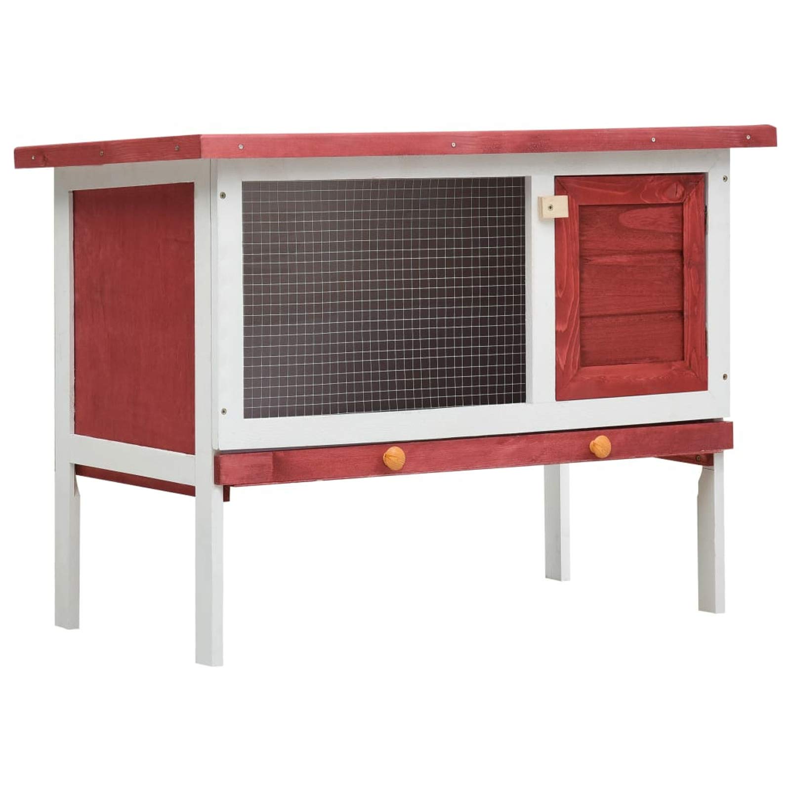 Homgoday Conejera para exteriores de 1 capa de madera roja, conejera y corral para conejos, conejera de indias, conejera de madera al aire libre, jaula para animales pequeños, jaula para mascotas,
