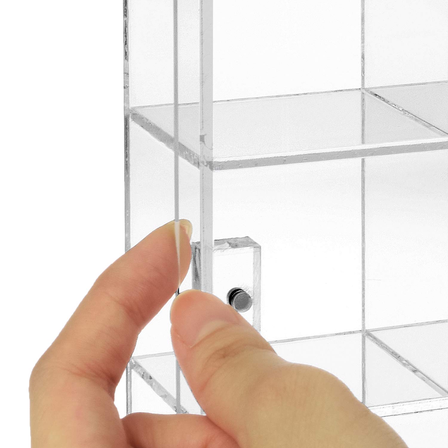 Ikee Design Acrylic Collection Vitrine mit 25 Fächern, mit Magnettür, Wandmontage, Aufbewahrungsregal für kleine Pop-Figuren, Puppen und Edelsteine, Fach: 5,7 x 4,6 x 5,7 cm (B x T x H)