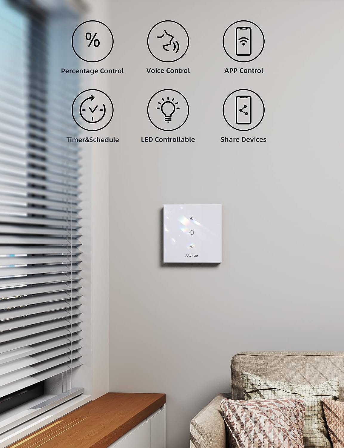 Homekit Wlan Rolladenschalter, Maxcio Smart Jalousieschalter mit Timer/Steuerbare LED, Kompatibel mit Siri, Amazon Alexa, Google