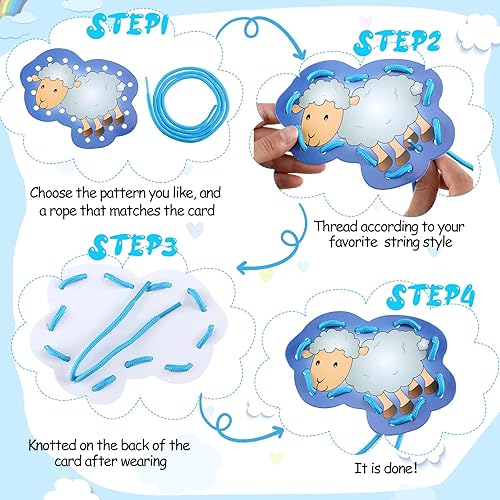 Miniatura 3 de Zonon 8 tarjetas de cordones para niños, tarjetas de costura en 8 patrones, juegos de cordones para desarrollar imaginación, suministros educativos