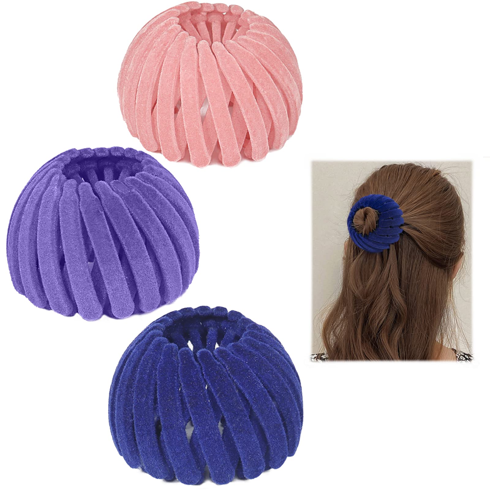 3 Pcs Bird Nest Hair Clips Holder Ponytail Holder Bun Barz Bun Clip Accessories for Women and Girls (Color-4)