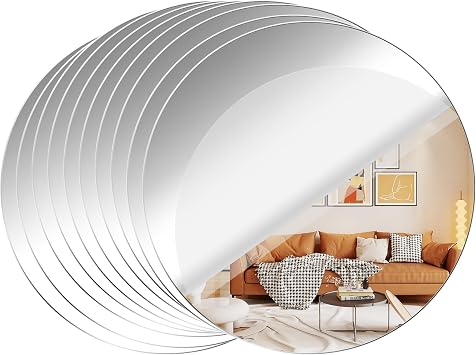 Fantasyon Acrylic Round Mirrors Self Adhesive Non Glass Mirror Circle Wall Mirror Clear Wall Sticker Decals for Wedding Table Centerpiece and Home Living Room Bedroom Wall Decor 6 inch/10 pcs