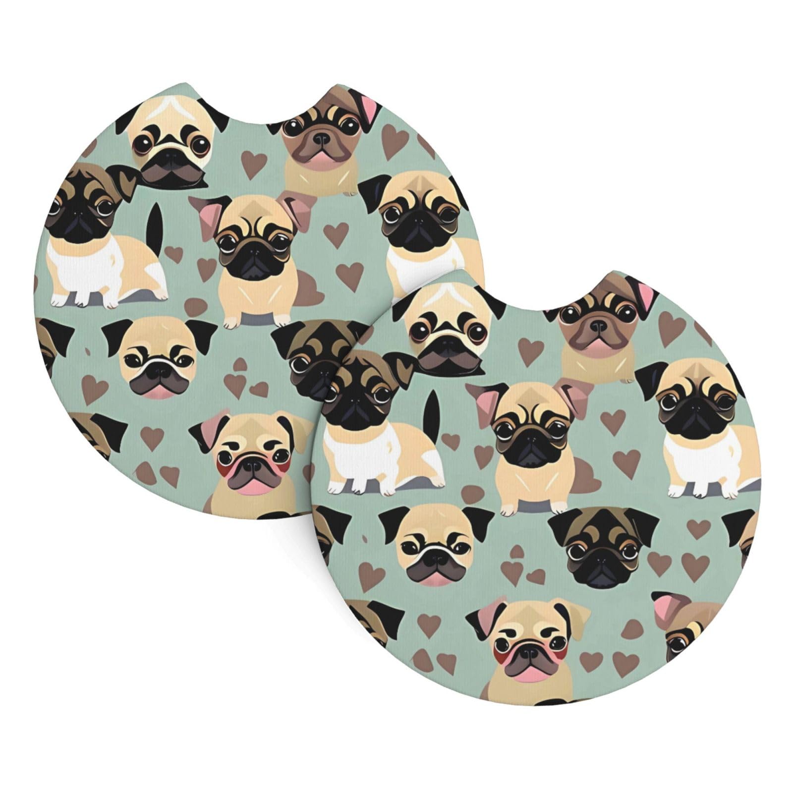 2 Pack Car Coaster for Cup Holders Cute Chihuahua Pug Pattern Car Cup Coaster 2.7" Neoprene Non-Slip Automotive Cup Mat Universal Auto Car Interior Accessories for Women Men Cup Pad