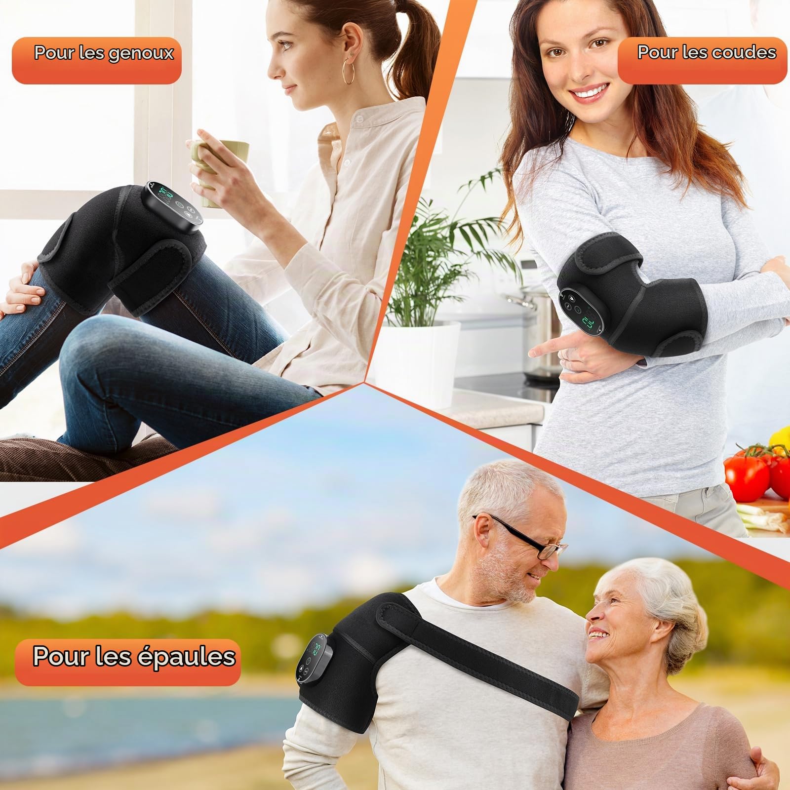 Genouillère Chauffante Sans Fil, Coussin Chauffant Pour Genou Avec Contrôle Tactile, Genouillère Chauffante Pour Épaule Et Coude Avec 6 Niveaux De Chauffage, 3 Modes De Massage, Réglages De Minuterie