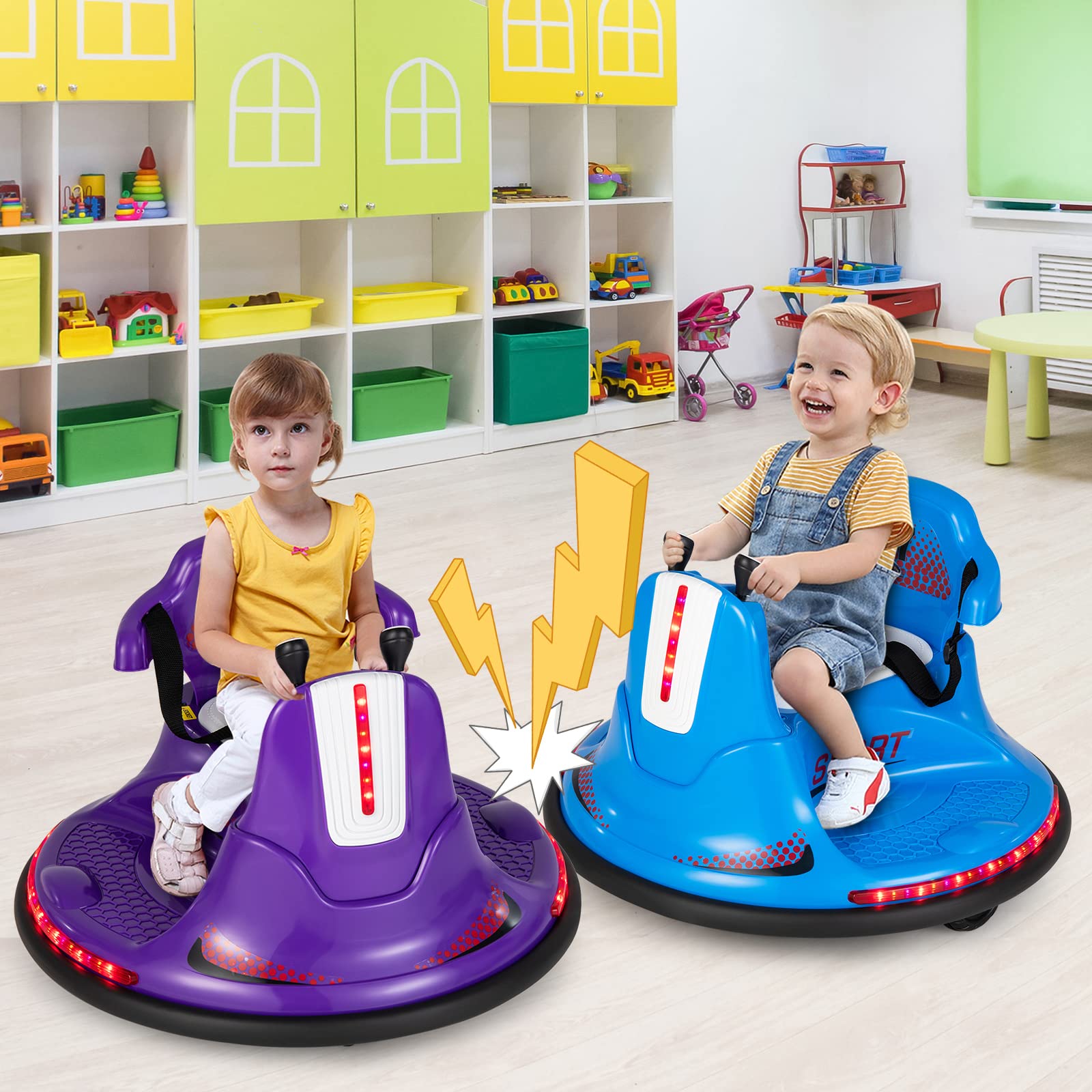 COSTWAY 6V Autoscontro Elettrico per Bambini, Veicolo Elettrico con Telecomando, Girevole a 360°, Luci LED Colorate e Cintura di Sicurezza Regolabile, 37-95 Mesi (Viola)