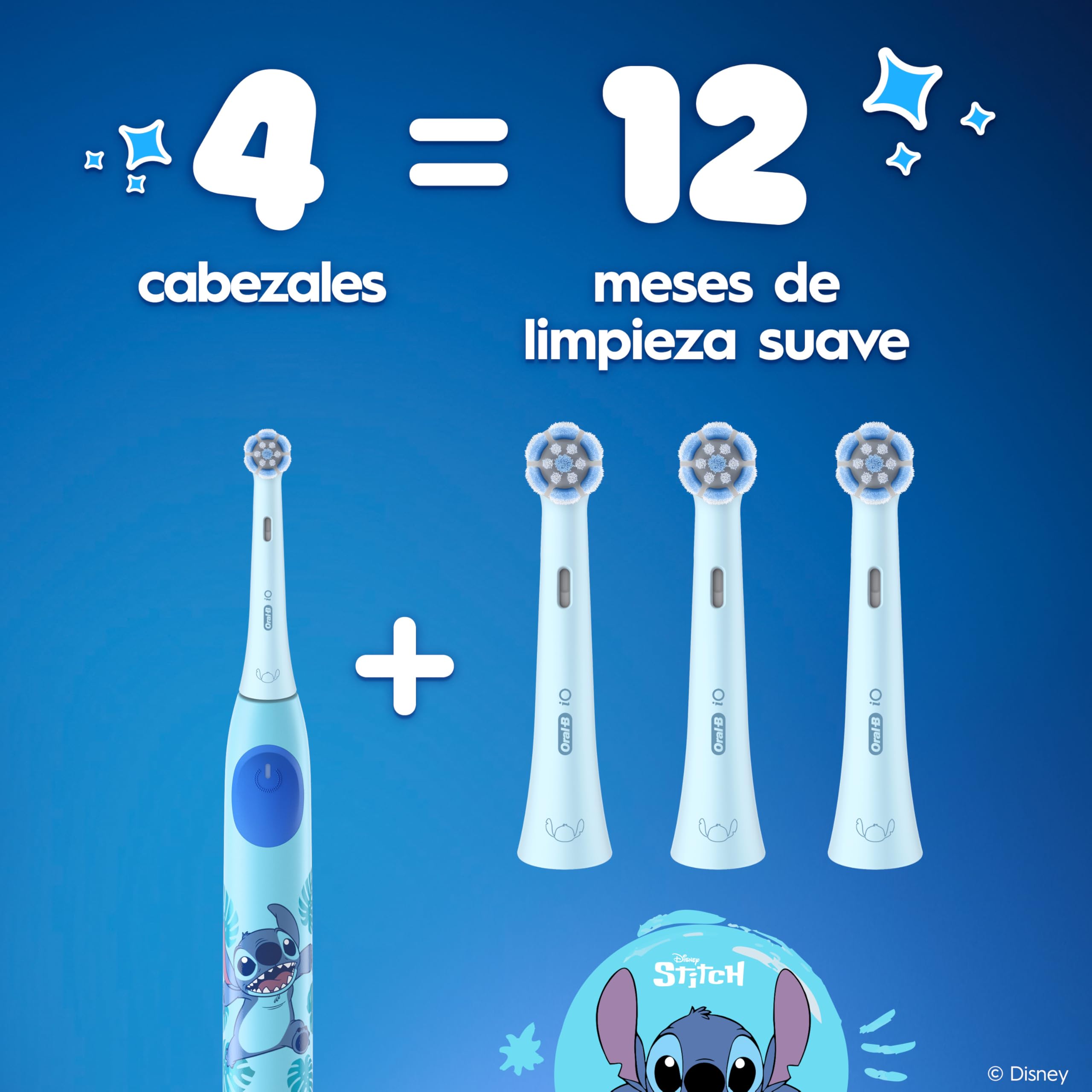 Oral-B iO Kids Disney Stitch Cabezales de Recambio para Niños +6 Años, Pack de 8 - Recambios Originales para Cepillos de Dientes Eléctricos Oral-B iO Kids, Suave con Dientes y Encías Inestables | Cepillo de dientes original para niños a partir de 6 años,