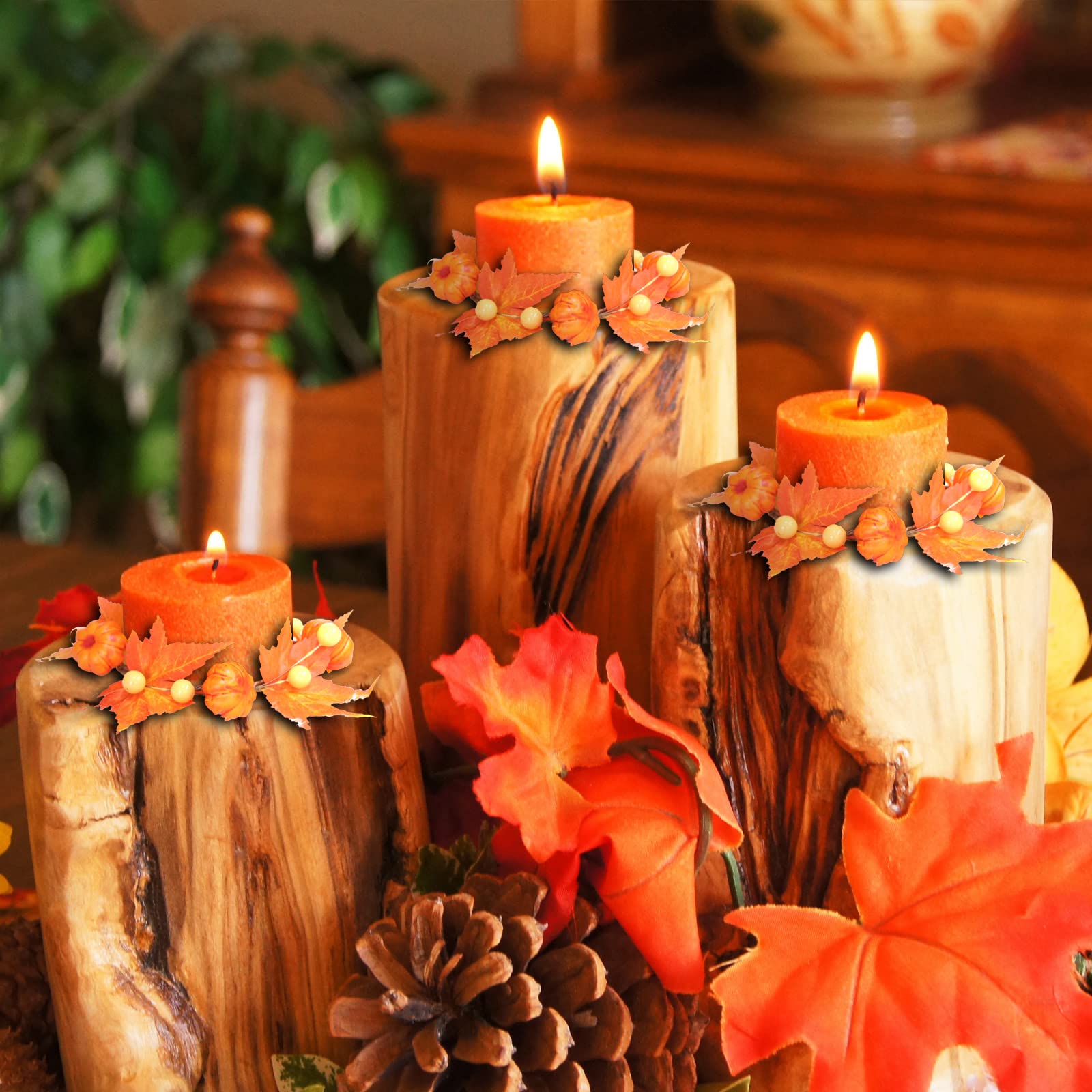 Decoración Otoño 5 Anillos Para Velas Otoñales - Calabazas Y Hojas De Arce  | Decoración Mesa Navideña Coronas Vela Otoño Calabazas, image size:1600x1600