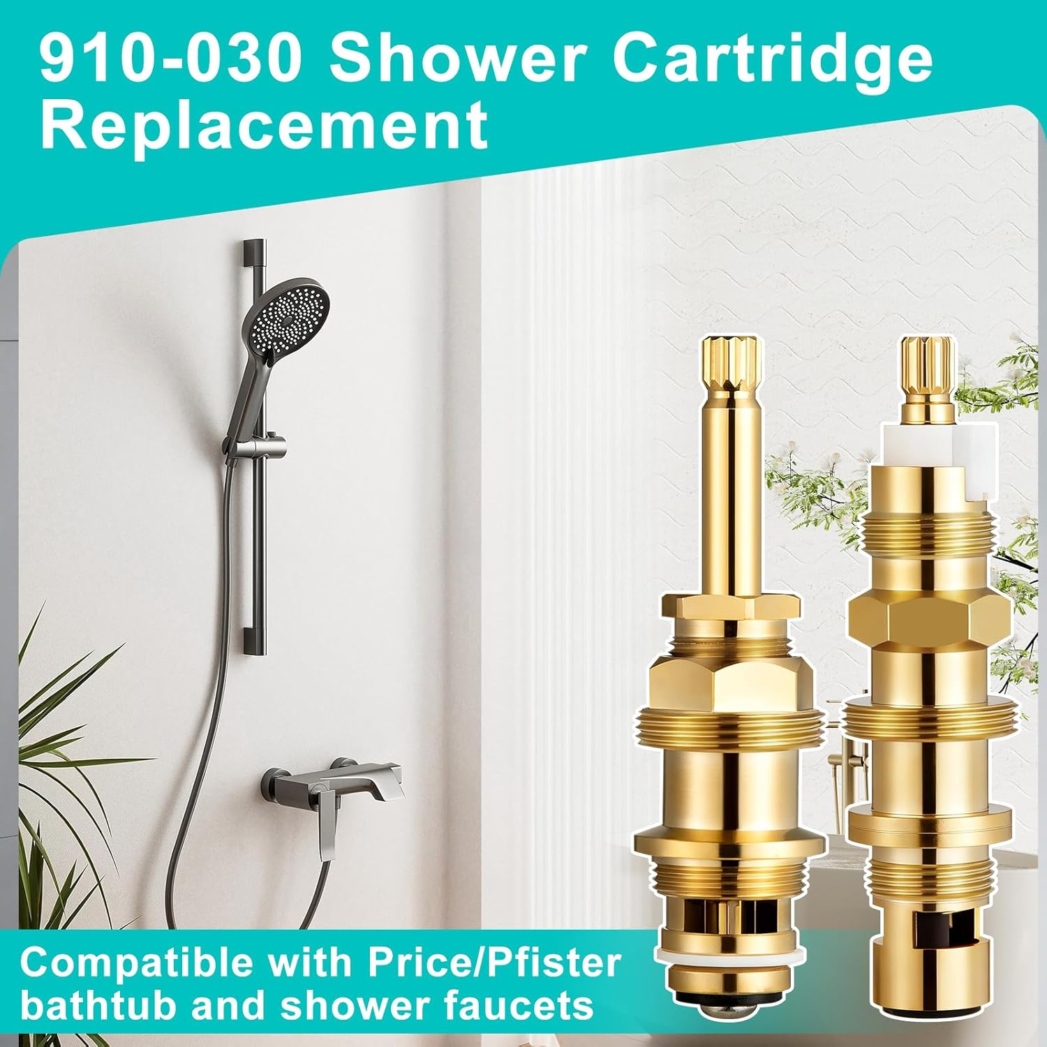 910-030 Ceramic Disc Cartridge Replacement, 910-022 Diverter Stem Compatible with Price Pfister Valve, Hot Cold Diverter Cartridge for Bathroom Shower Faucet, Brass Construction