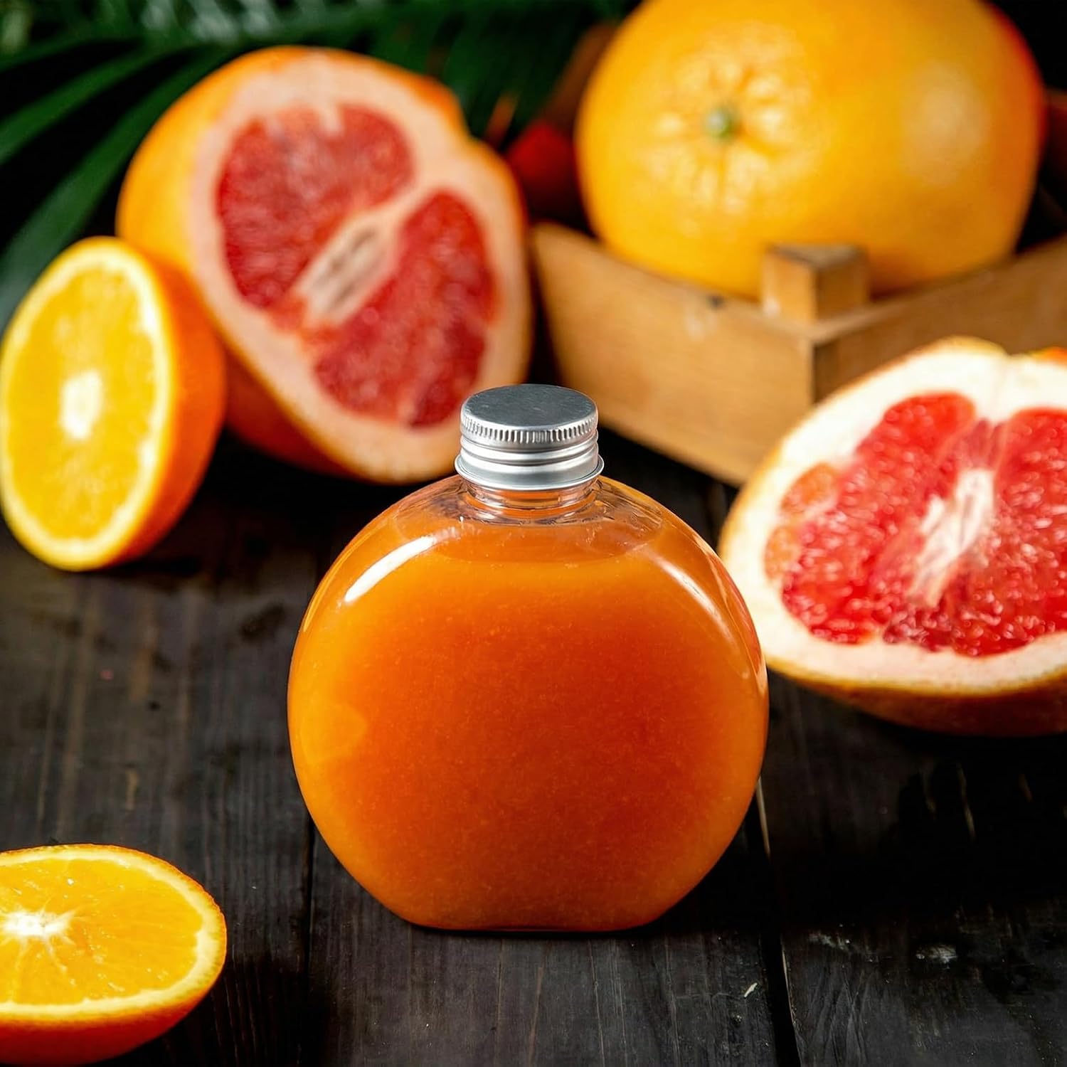 Elsjoy 24 Pack 10 oz Plastic Juice Bottles with Caps, Small Flat Plastic Bottles Reusable Clear Empty Beverage Containers, Leak Proof